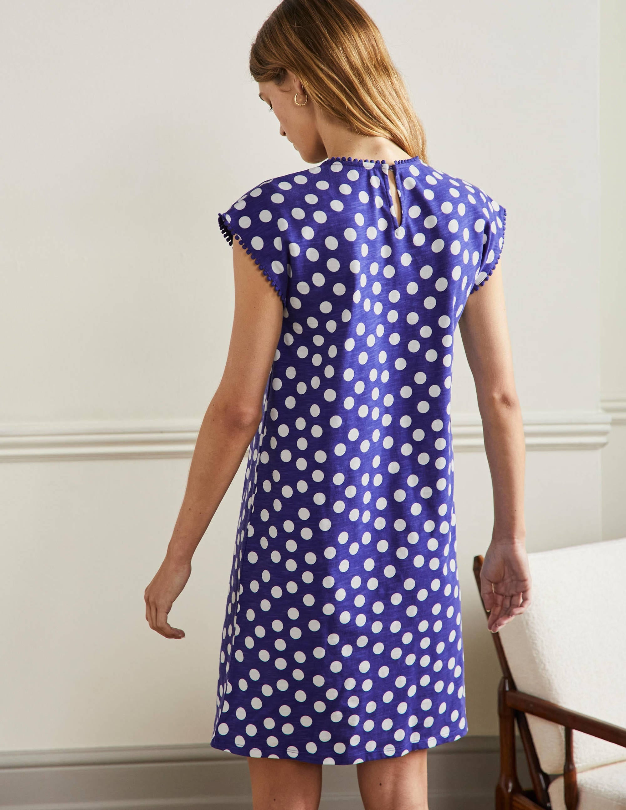 Trim Detail T-Shirt Dress-Atlantic Ocean, Scattered Dot - Image 3