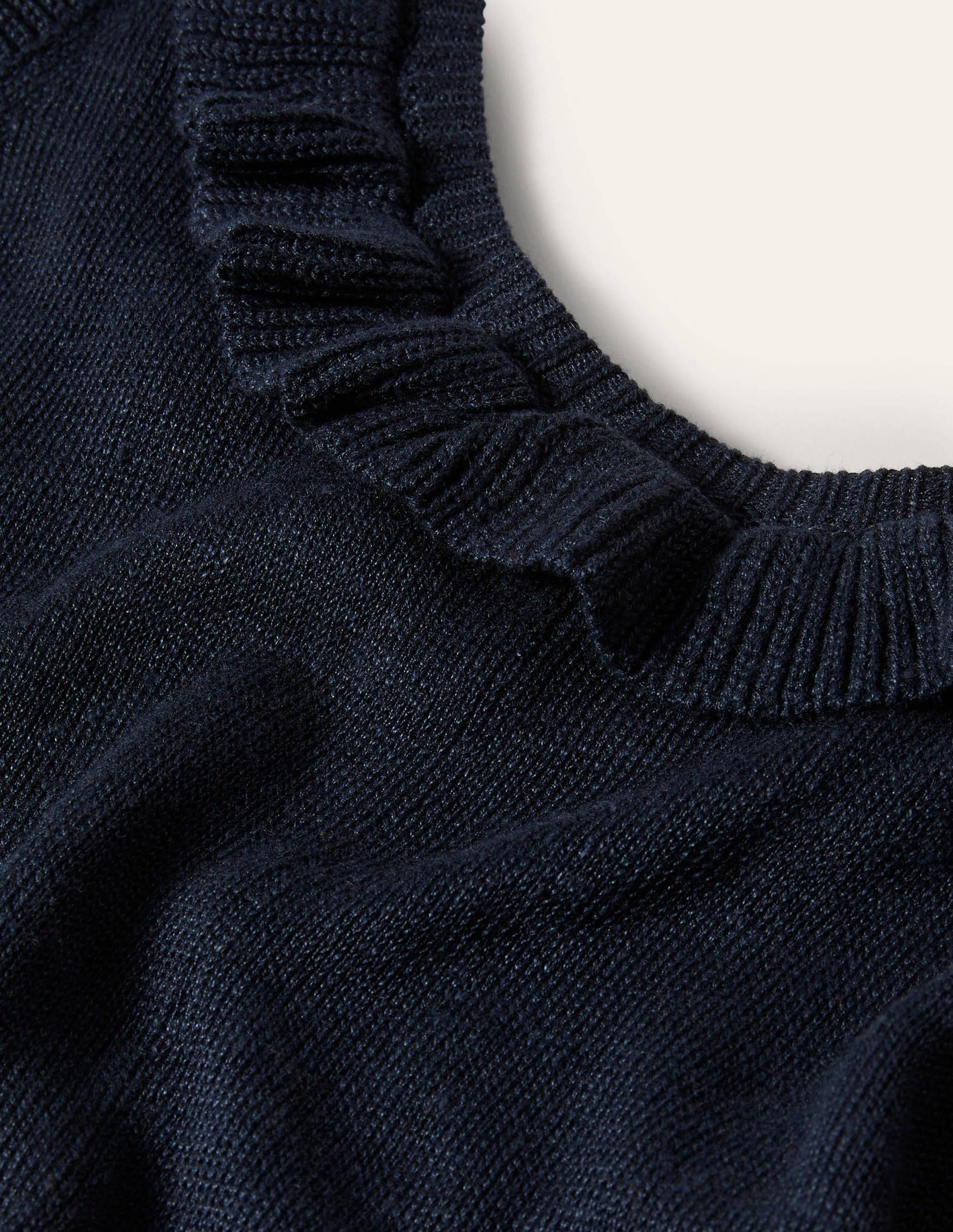 Strick-Midikleid mit gerüschtem Ausschnitt-Marineblau-6