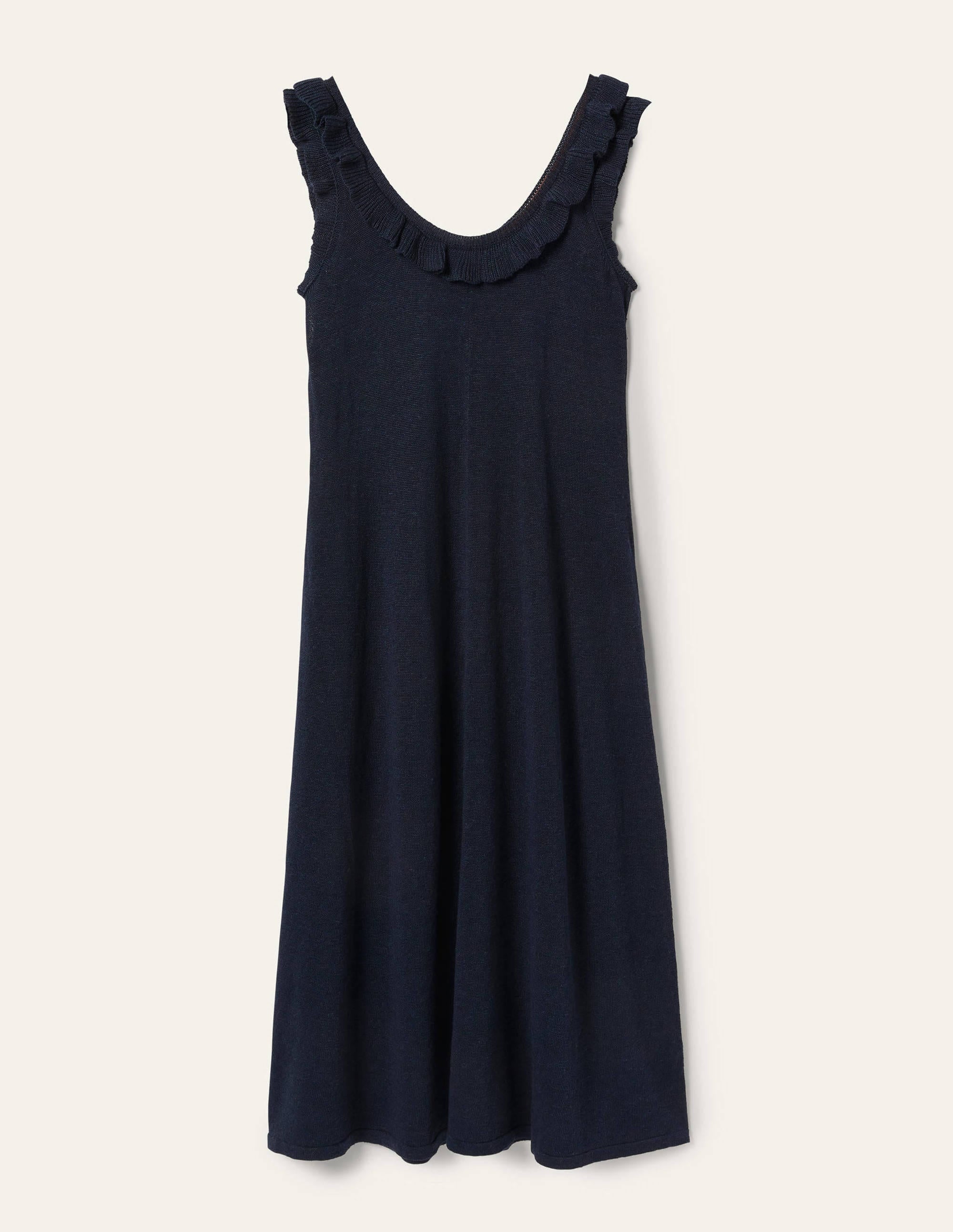 Strick-Midikleid mit gerüschtem Ausschnitt-Marineblau - Image 7