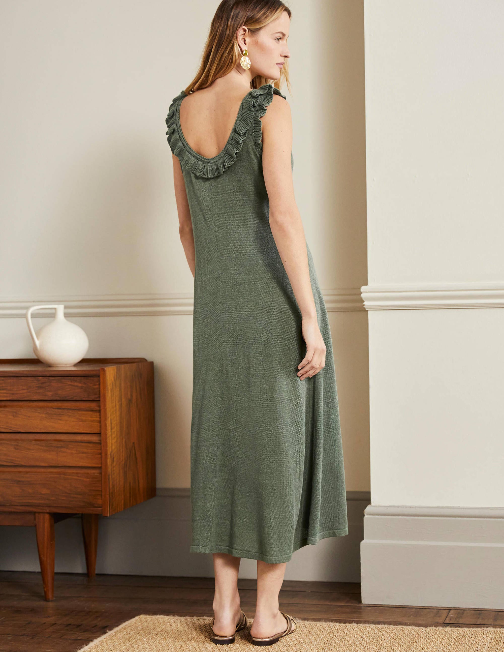 Robe midi en maille à col volanté-Aulne - Image 3