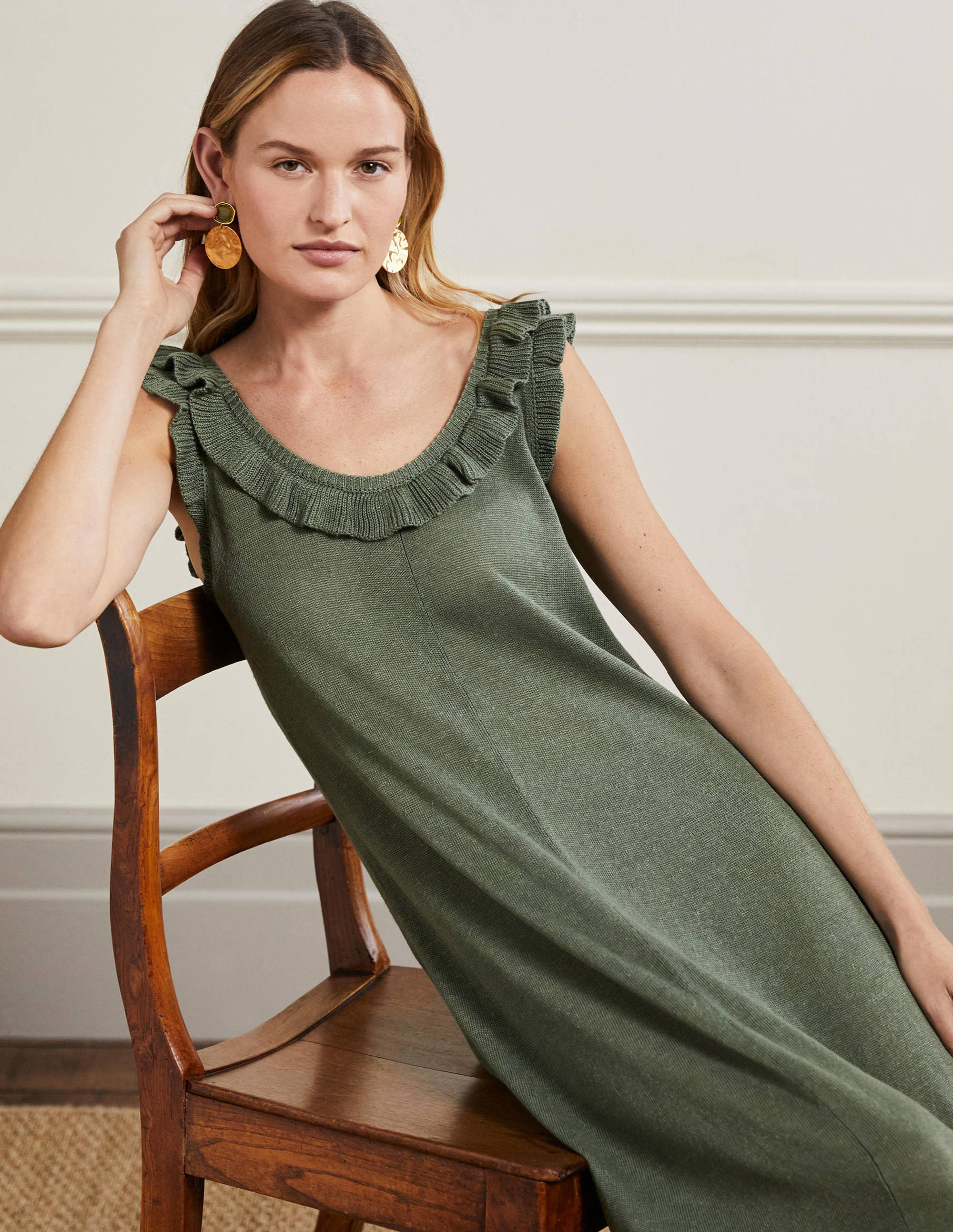 Robe midi en maille à col volanté-Aulne - Image 4