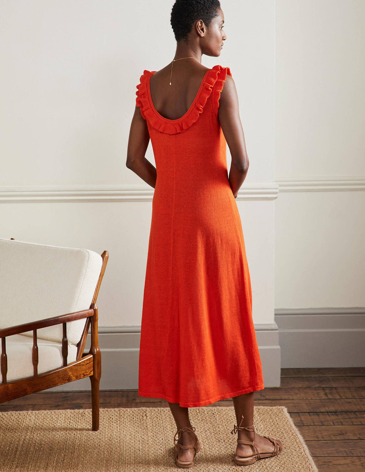 Strick-Midikleid mit gerüschtem Ausschnitt-Kräftiges Papayaorange - Image 7