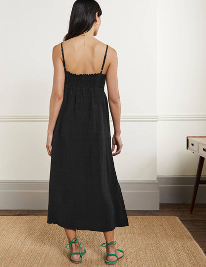 Midikleid mit Trägern-Schwarz
