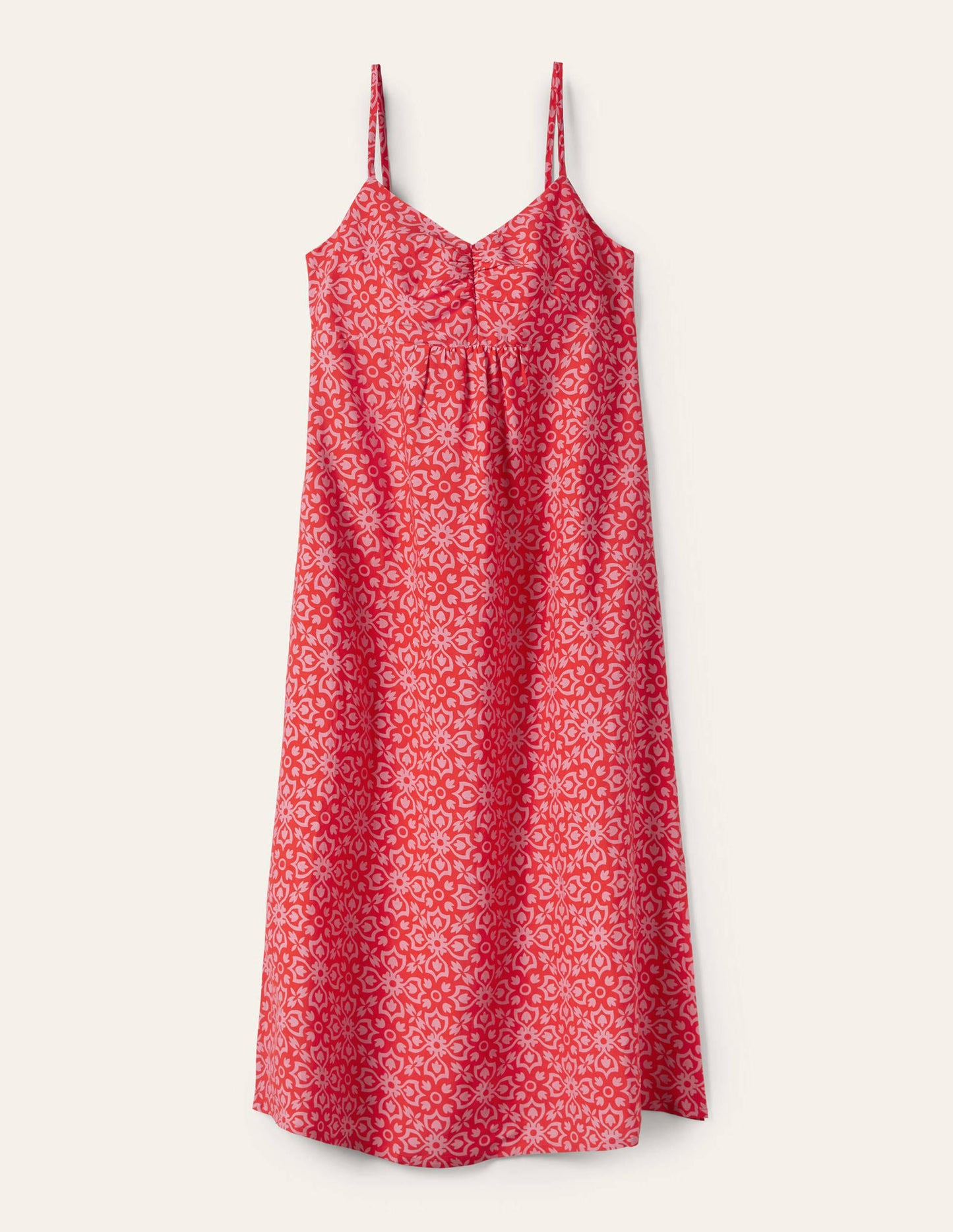 Midikleid mit Trägern-Drachenrot, Blumenfliesen