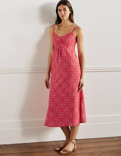 Midikleid mit Trägern-Drachenrot, Blumenfliesen-1