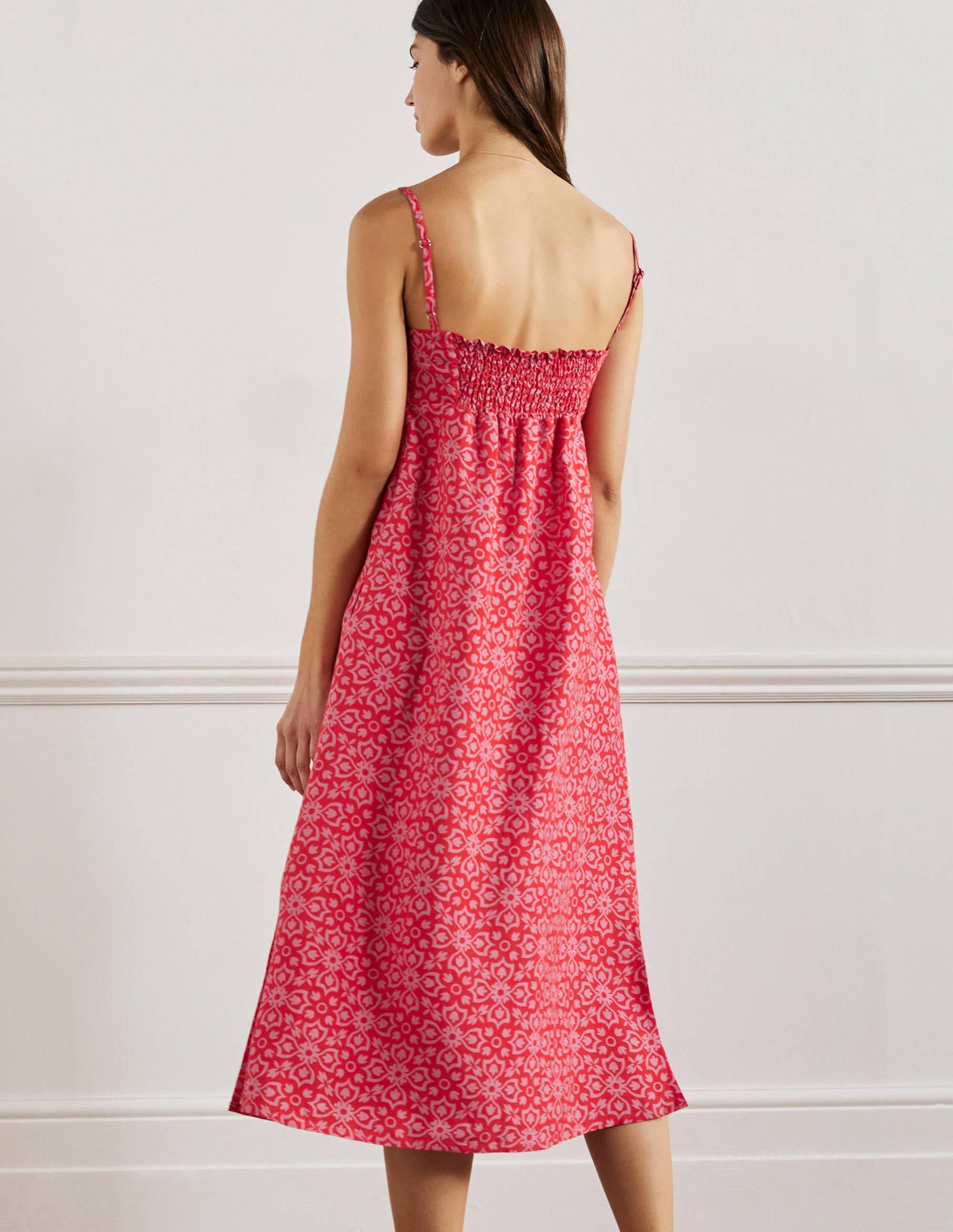 Robe midi à bretelles-Rouge dragon, tuile fleuron - Image 3