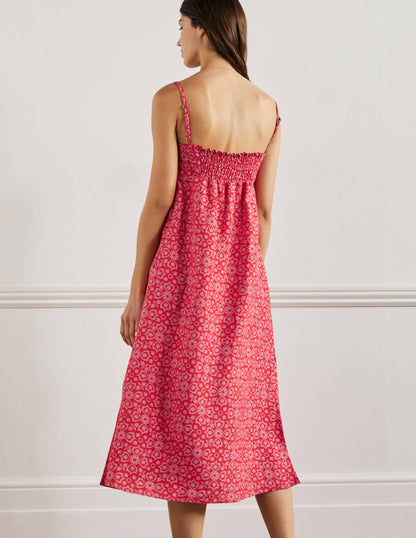 Midikleid mit Trägern-Drachenrot, Blumenfliesen-3