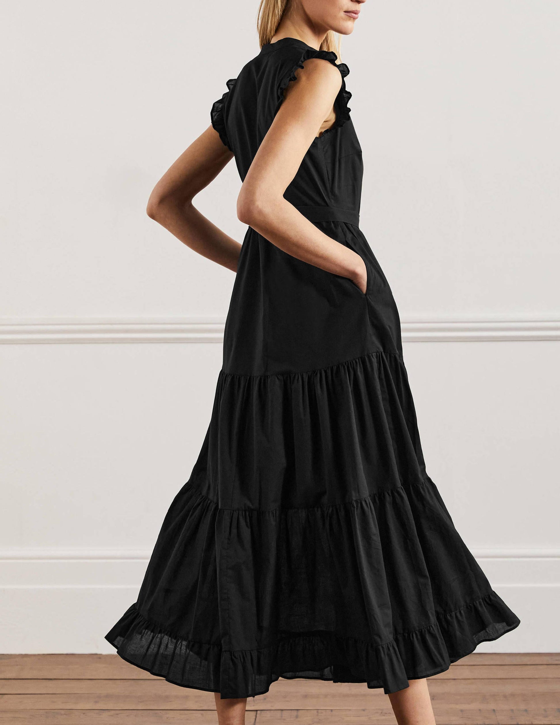 Gestuftes Maxikleid mit Rüschen-Schwarz-3