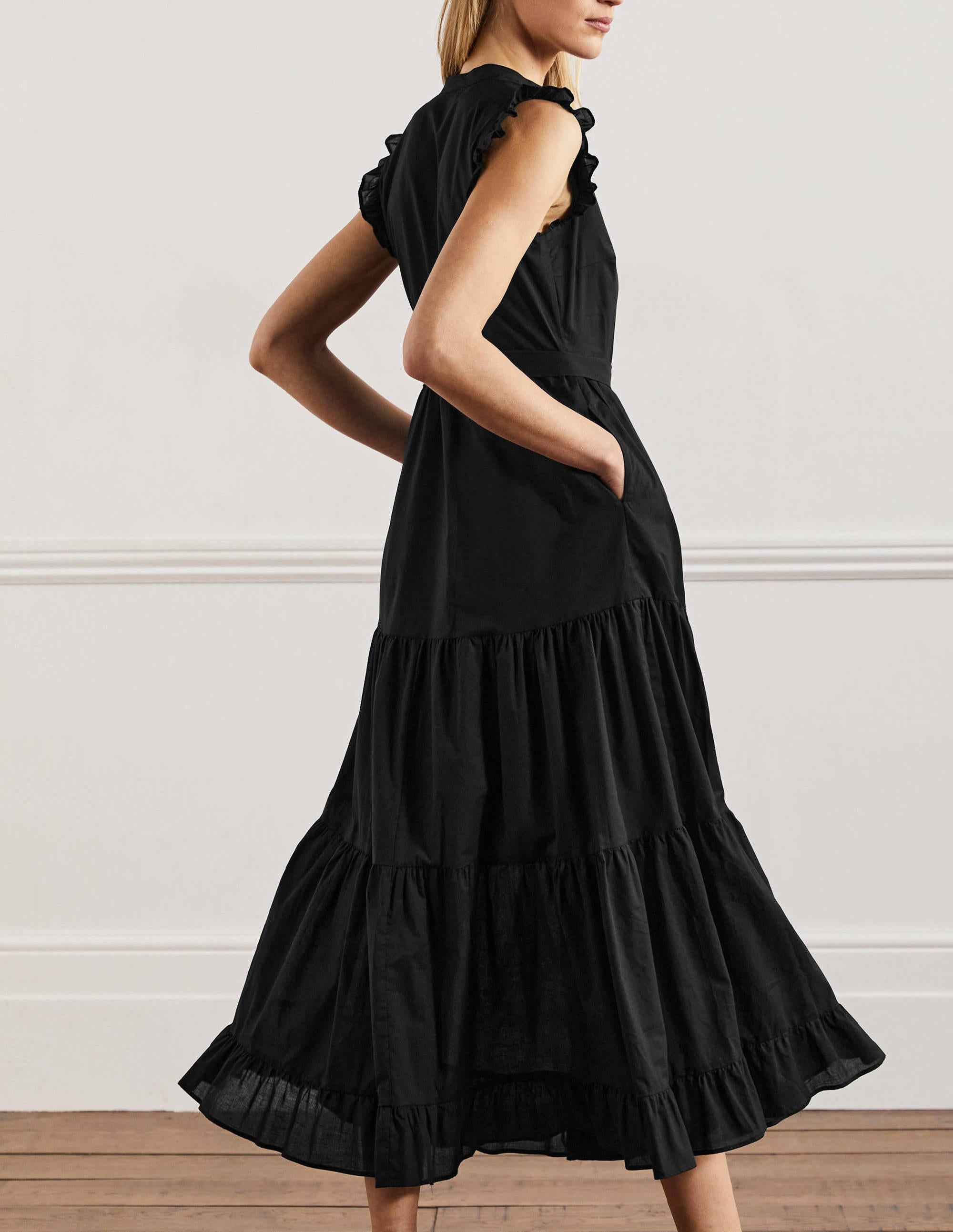 Gestuftes Maxikleid mit Rüschen-Schwarz - Image 3