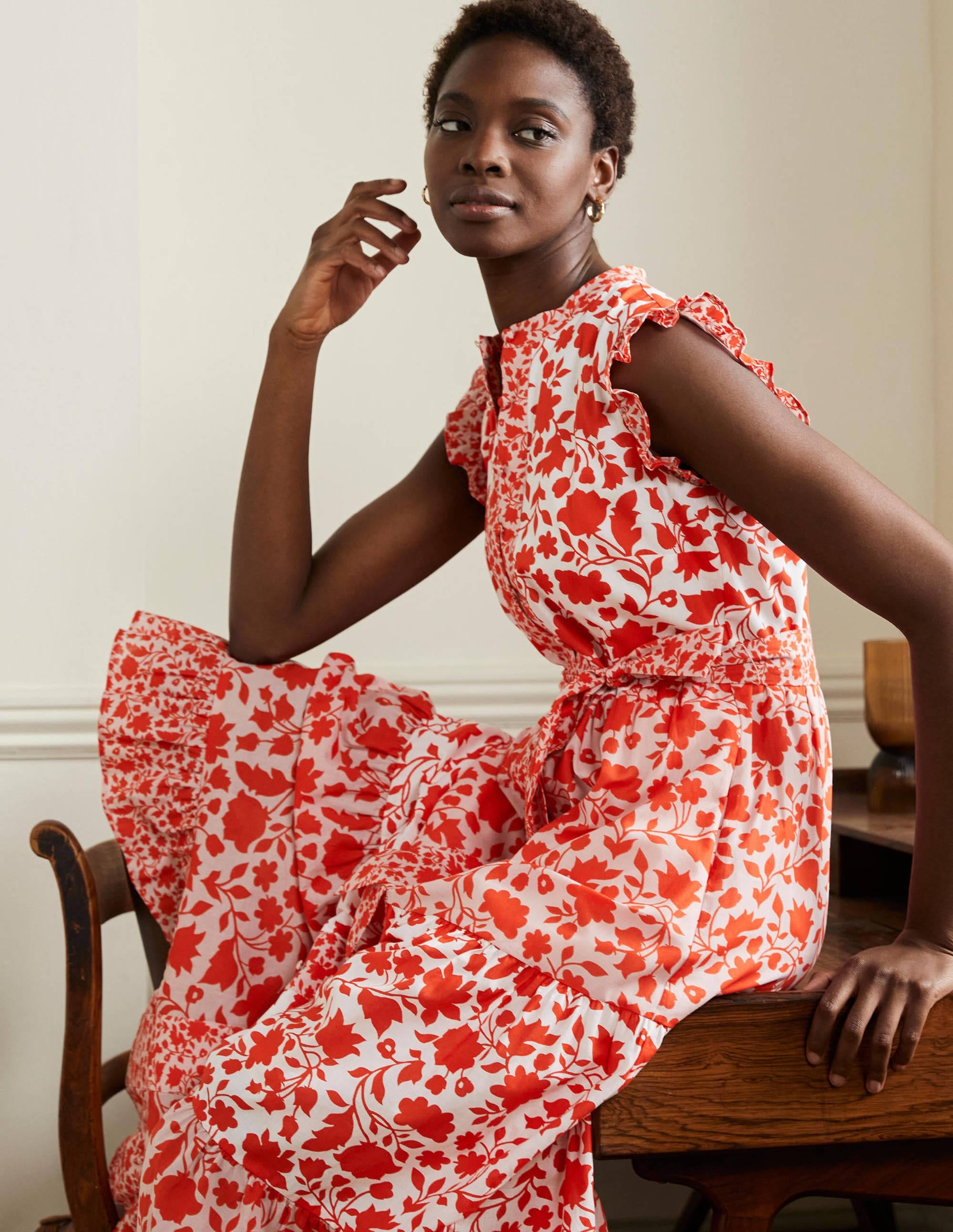 Gestuftes Maxikleid mit Rüschen-Papayaorange, Botanische Silhouette - Image 9