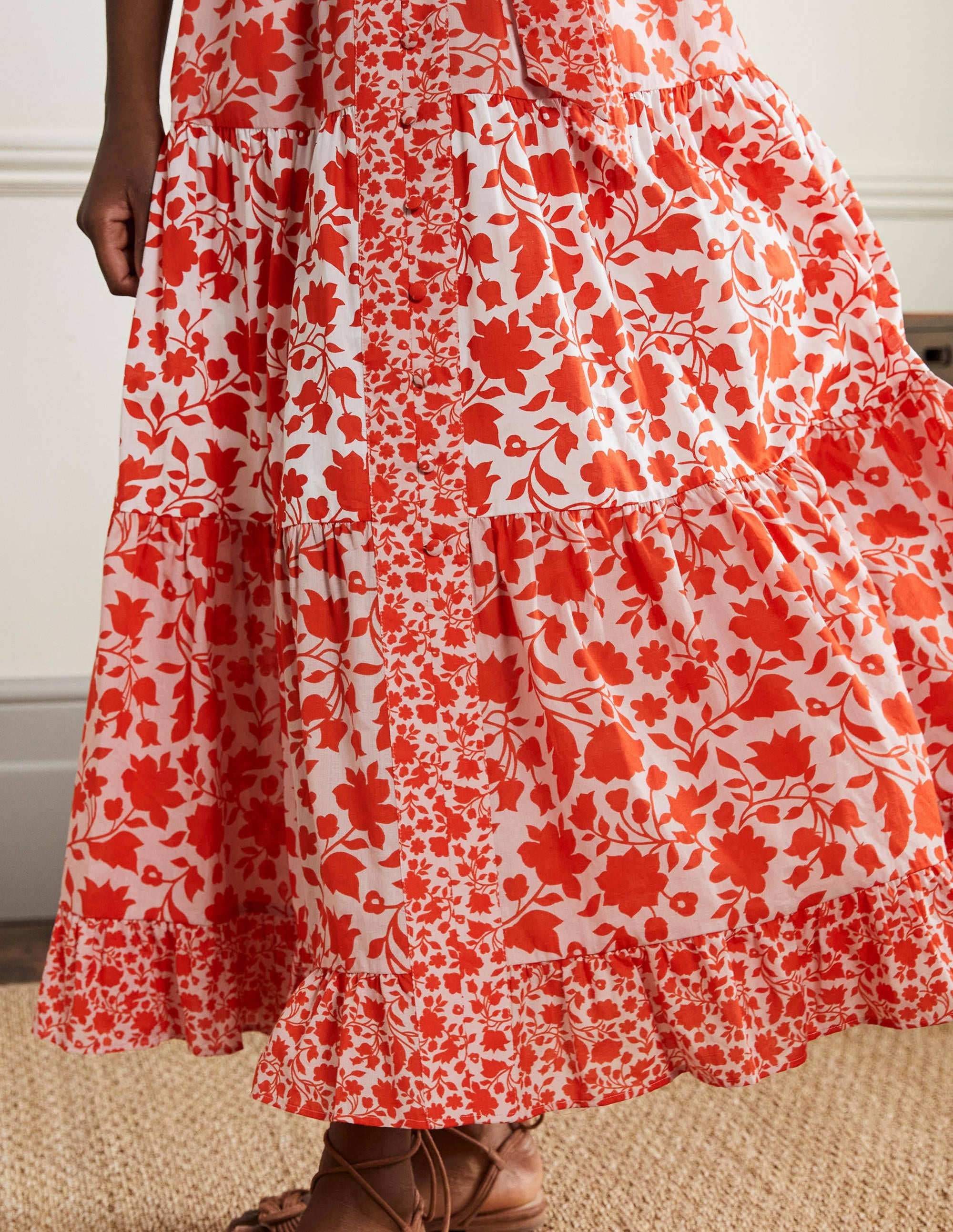 Gestuftes Maxikleid mit Rüschen-Papayaorange, Botanische Silhouette - Image 10