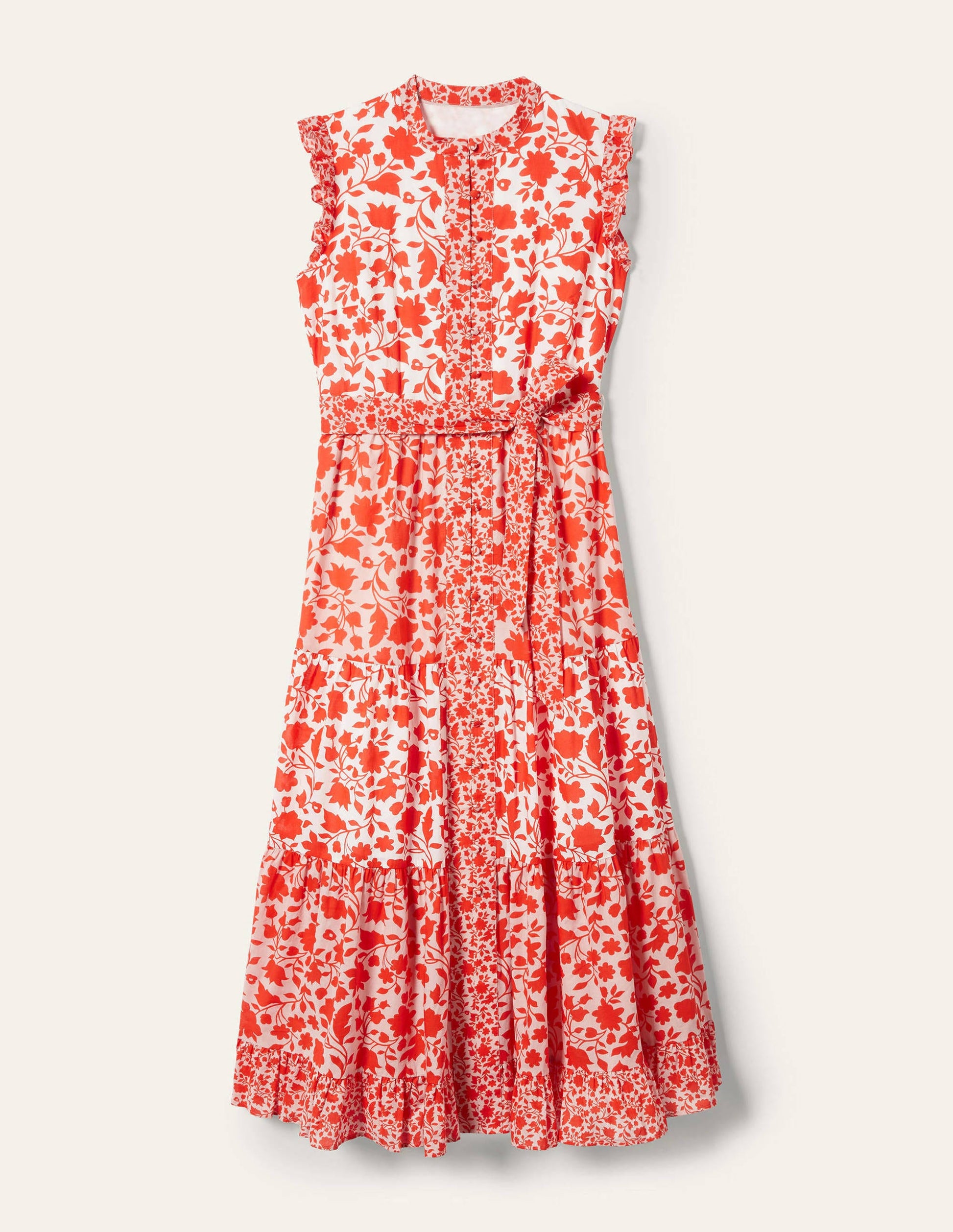 Gestuftes Maxikleid mit Rüschen-Papayaorange, Botanische Silhouette-11