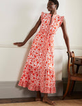 Gestuftes Maxikleid mit Rüschen-Papayaorange, Botanische Silhouette