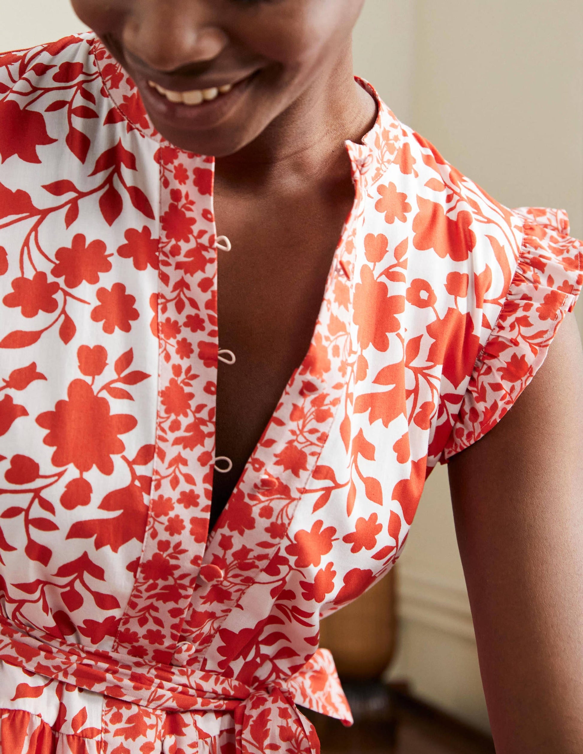 Gestuftes Maxikleid mit Rüschen-Papayaorange, Botanische Silhouette-2