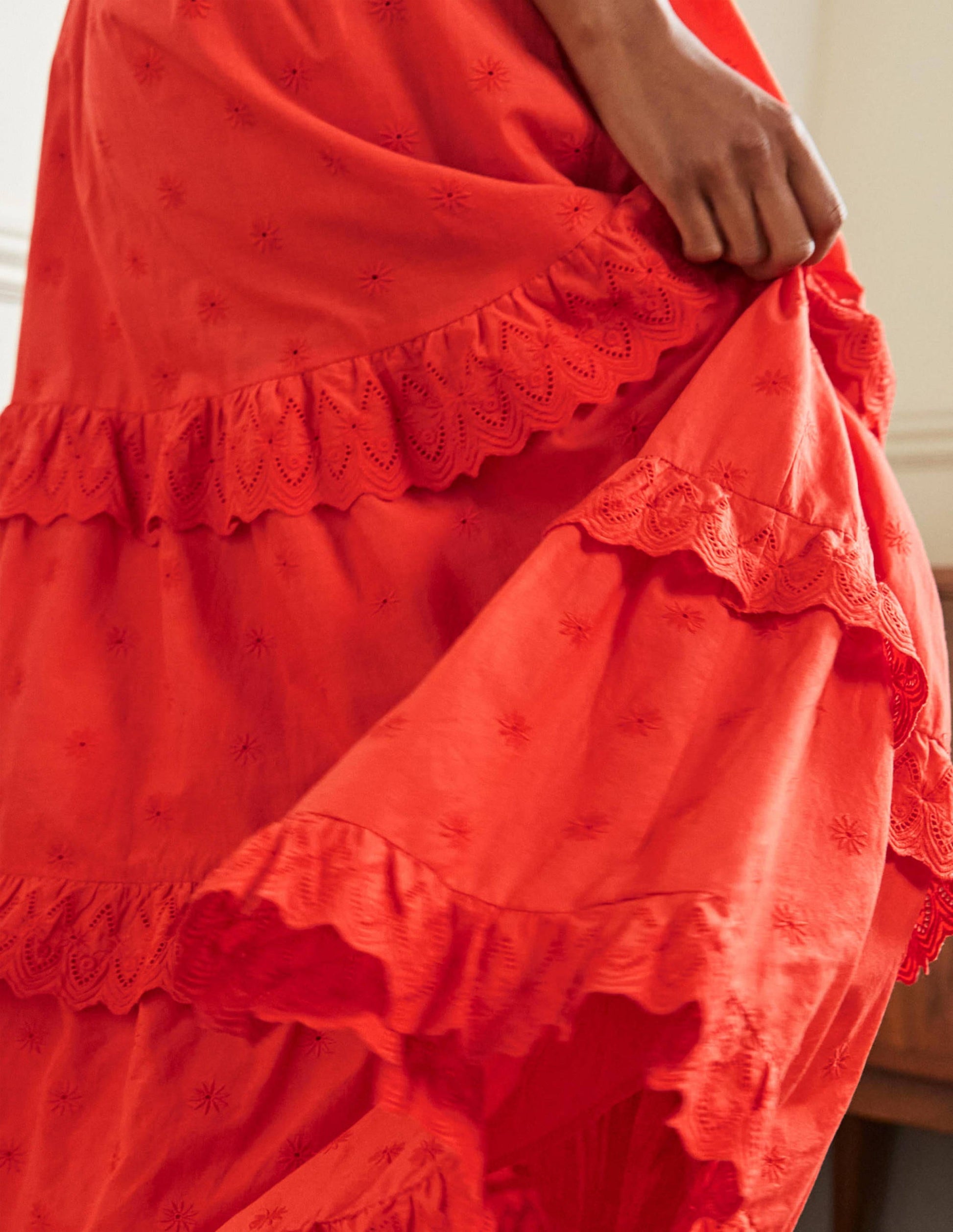 Maxikleid mit Lochstickerei und Rüschen-Kräftiges Papayaorange-2