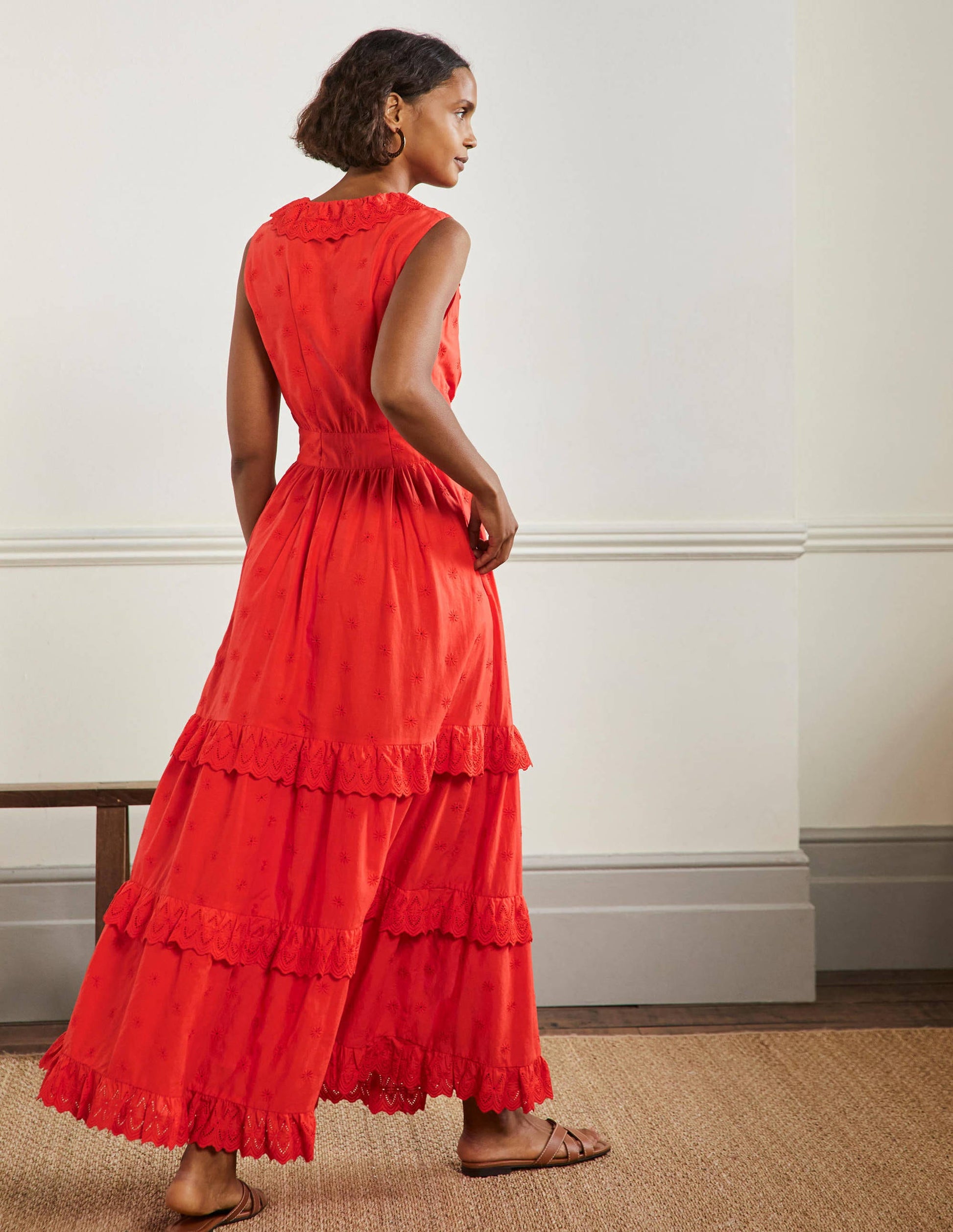 Maxikleid mit Lochstickerei und Rüschen-Kräftiges Papayaorange-3