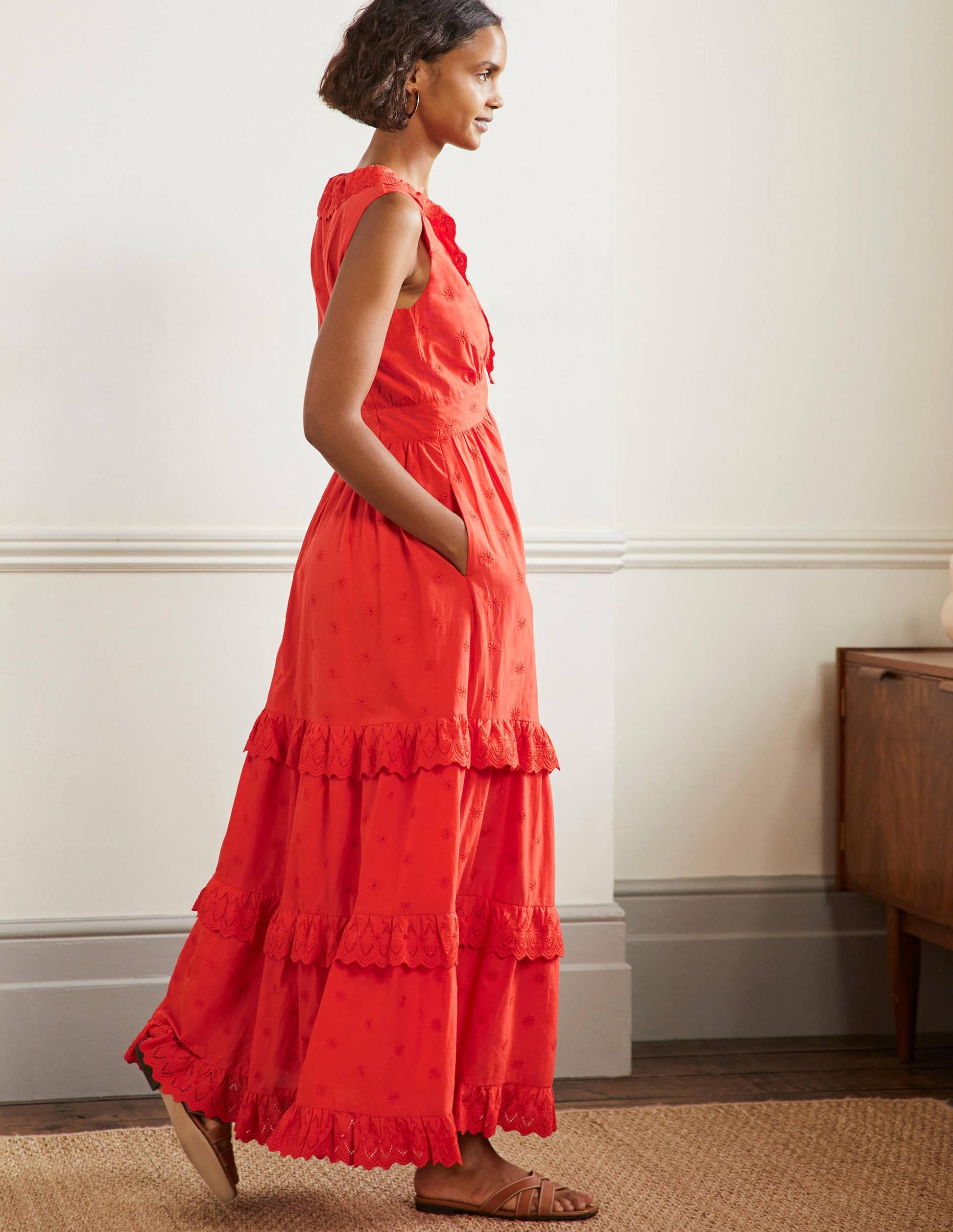 Maxikleid mit Lochstickerei und Rüschen-Kräftiges Papayaorange-4