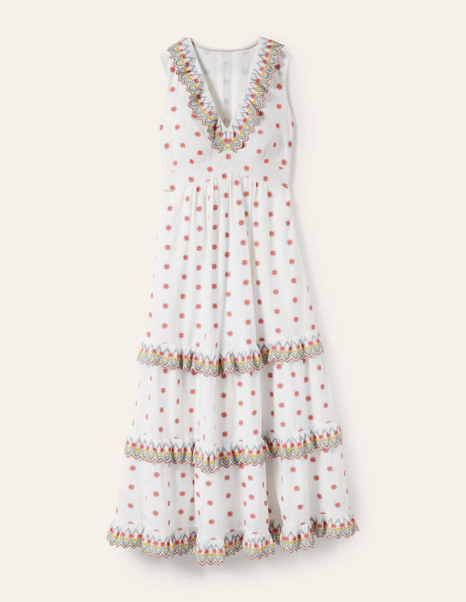 Broderie Ruffle Maxi Dress-White-6