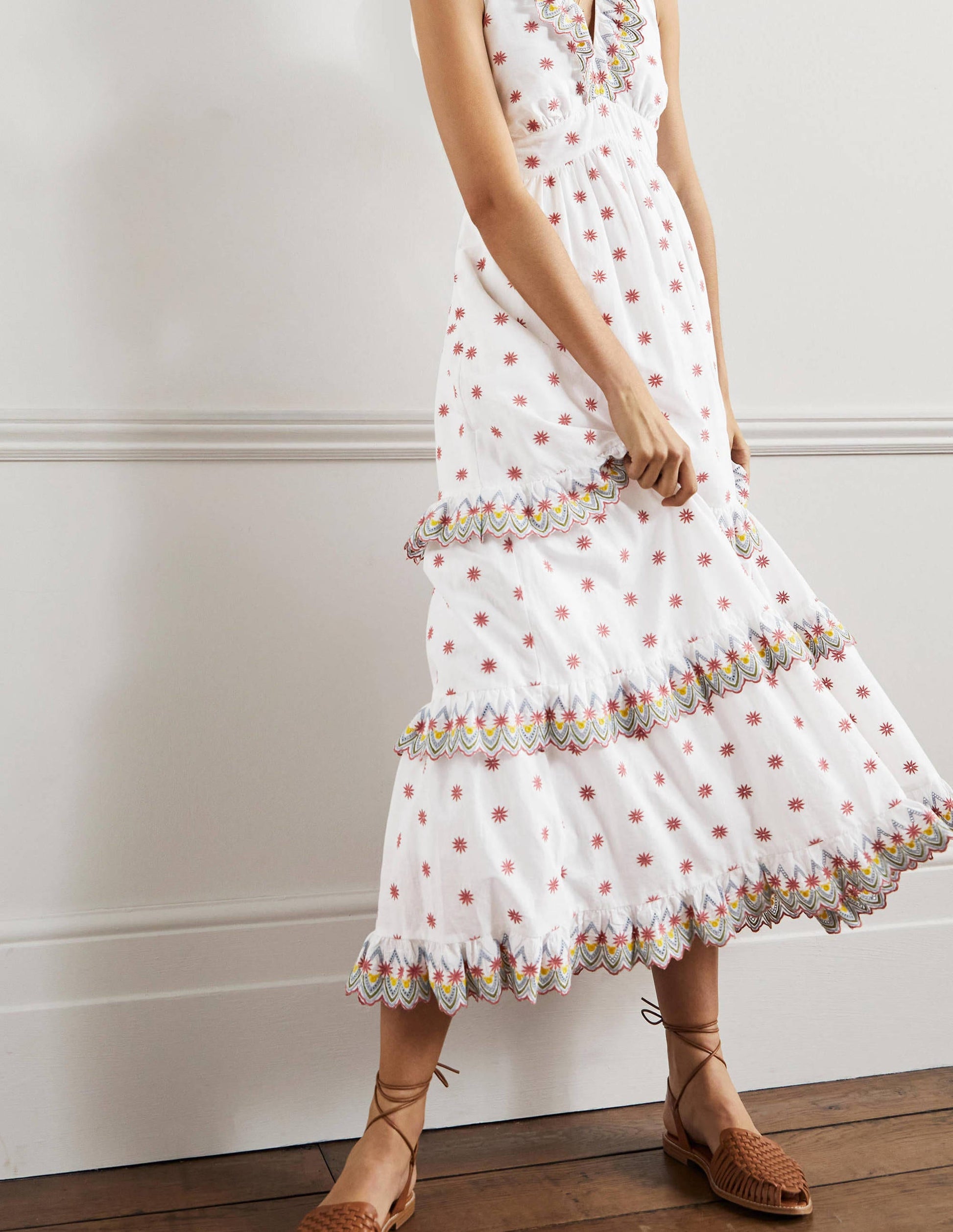 Broderie Ruffle Maxi Dress-White-4