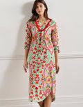 Kaftan-Maxikleid mit Bortendetail-Kräftiges Papayaorange, Zarte Knospen