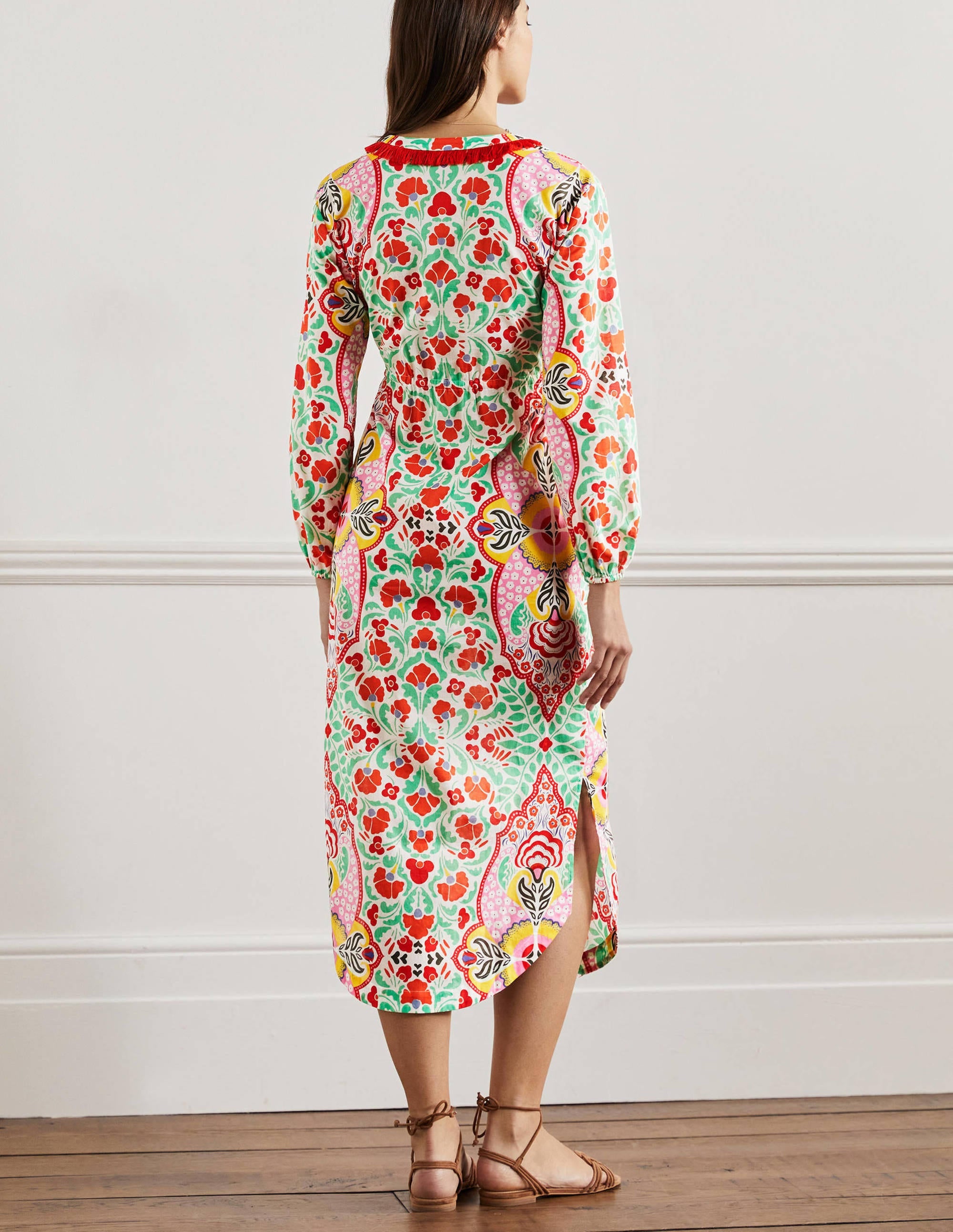 Kaftan-Maxikleid mit Bortendetail-Kräftiges Papayaorange, Zarte Knospen - Image 3