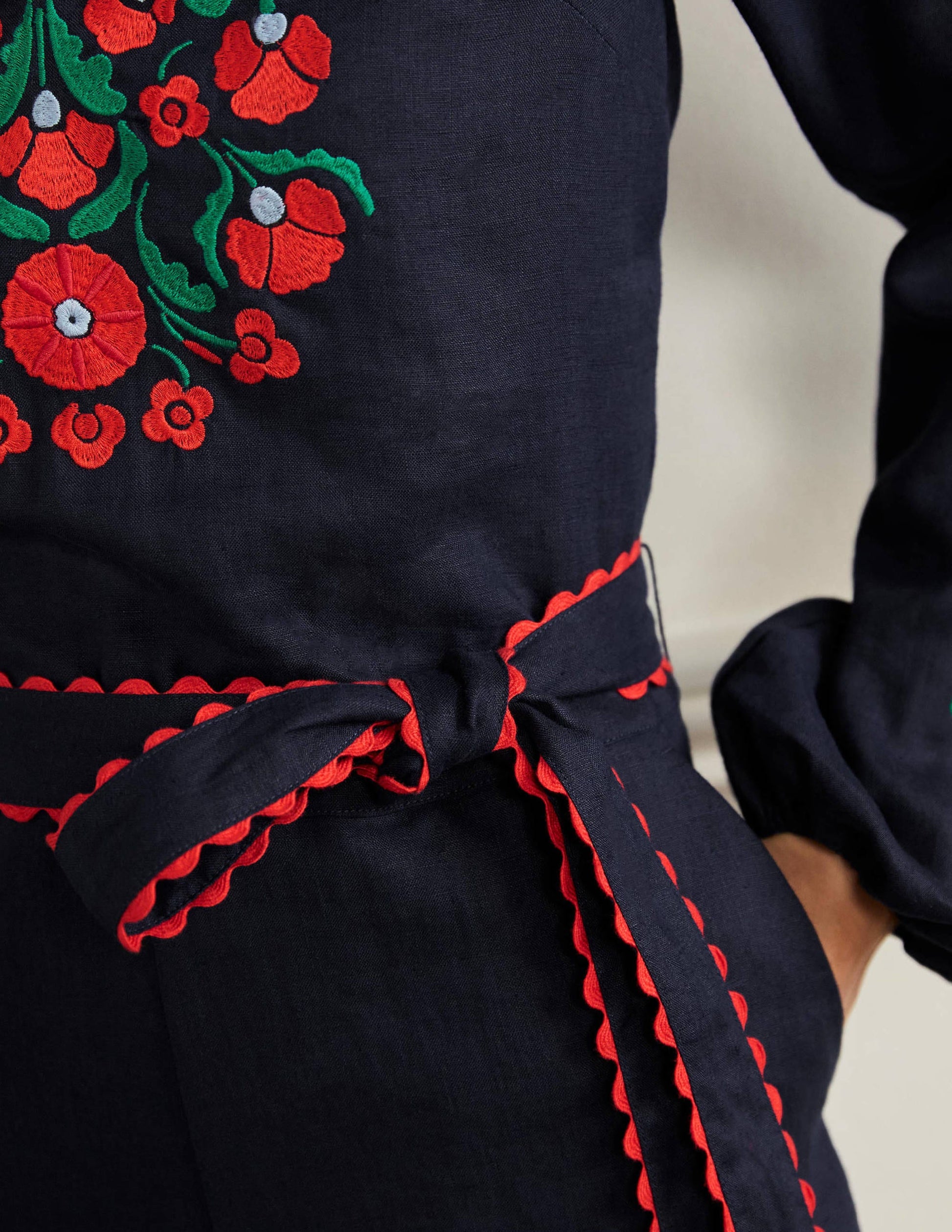 Gewebter Einteiler aus Leinen-Navy, Blumenmuster-2