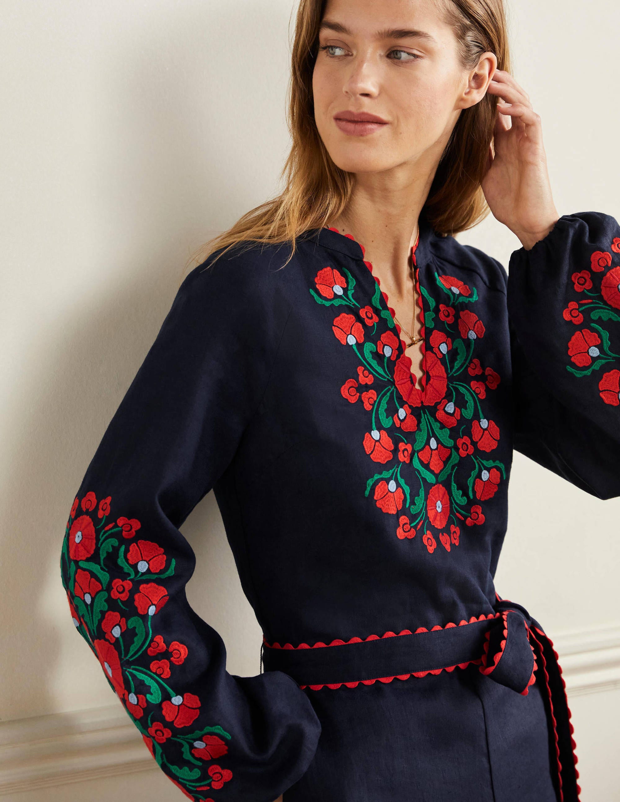 Gewebter Einteiler aus Leinen-Navy, Blumenmuster - Image 4