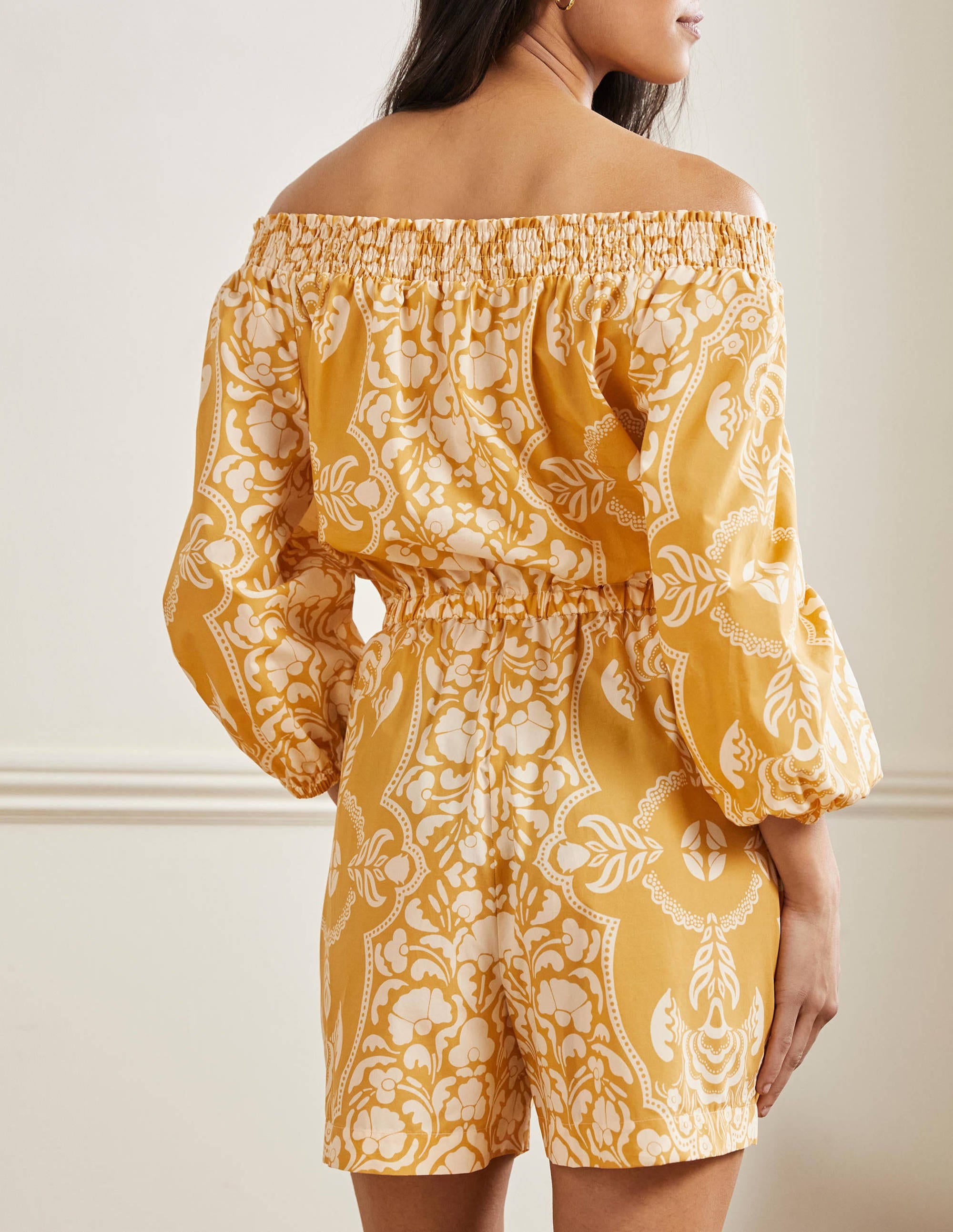 Combishort à épaules dénudées-Beurre, motif Passion Bloom - Image 3