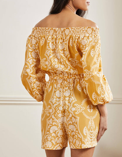 Combishort à épaules dénudées-Beurre, motif Passion Bloom-3
