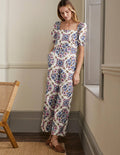 Leinen-Jumpsuit mit eckigem Ausschnitt-Bunt, Wildblumenmuster