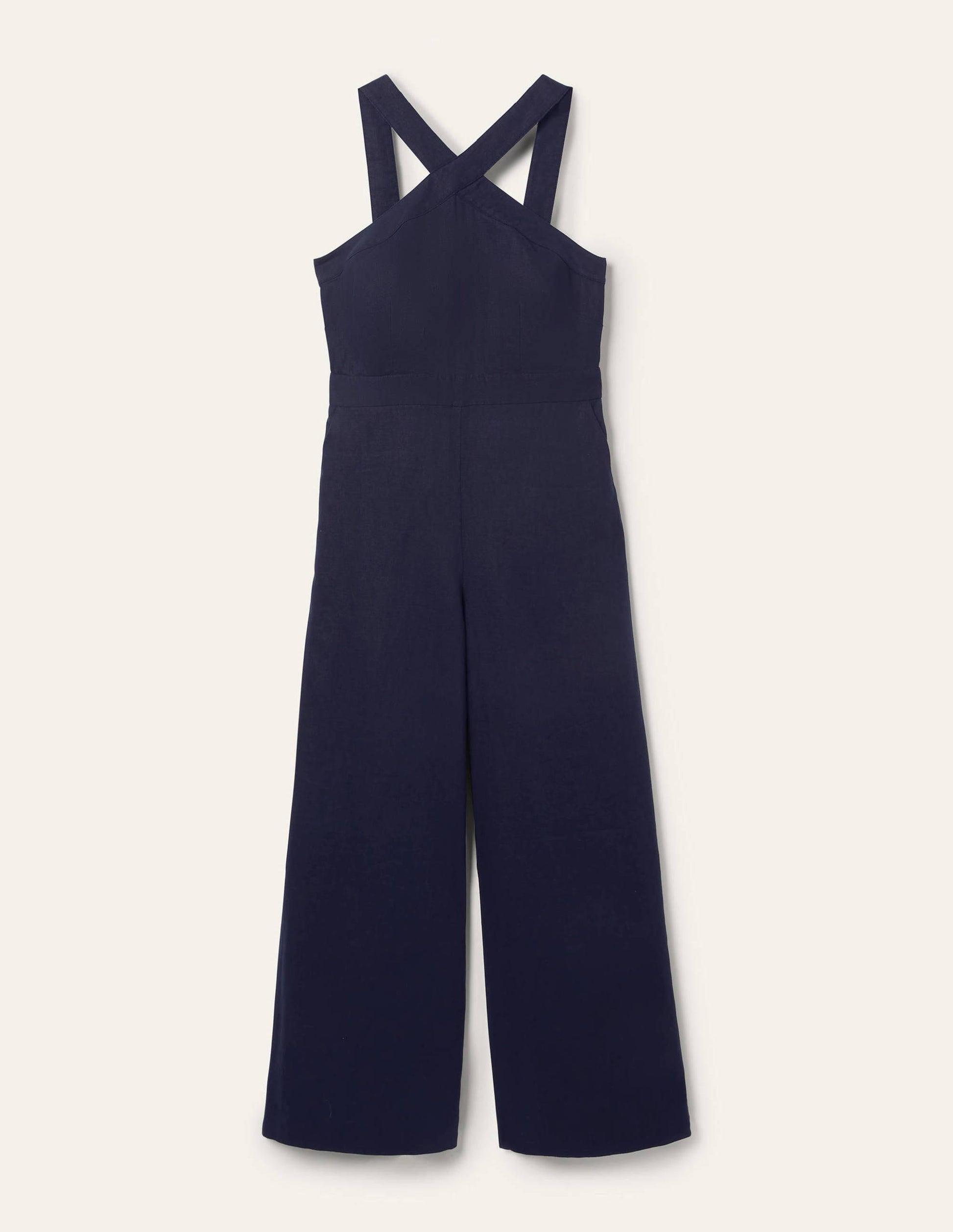 Leinen-Jumpsuit mit gekreuzten Trägern-Marineblau-5