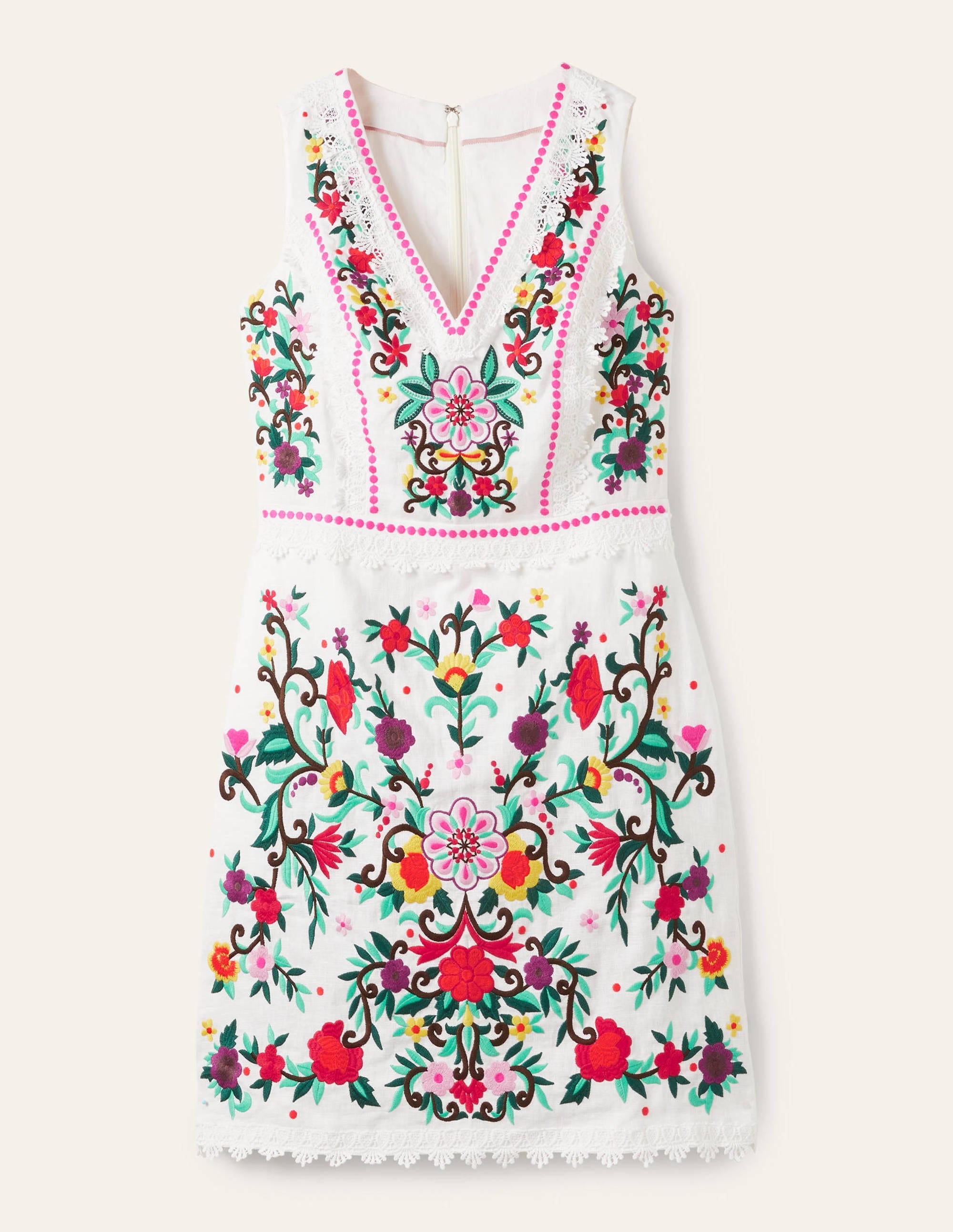 Robe Connie brodée en lin-Blanc - Image 5