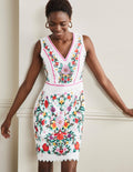 Robe Connie brodée en lin-Blanc