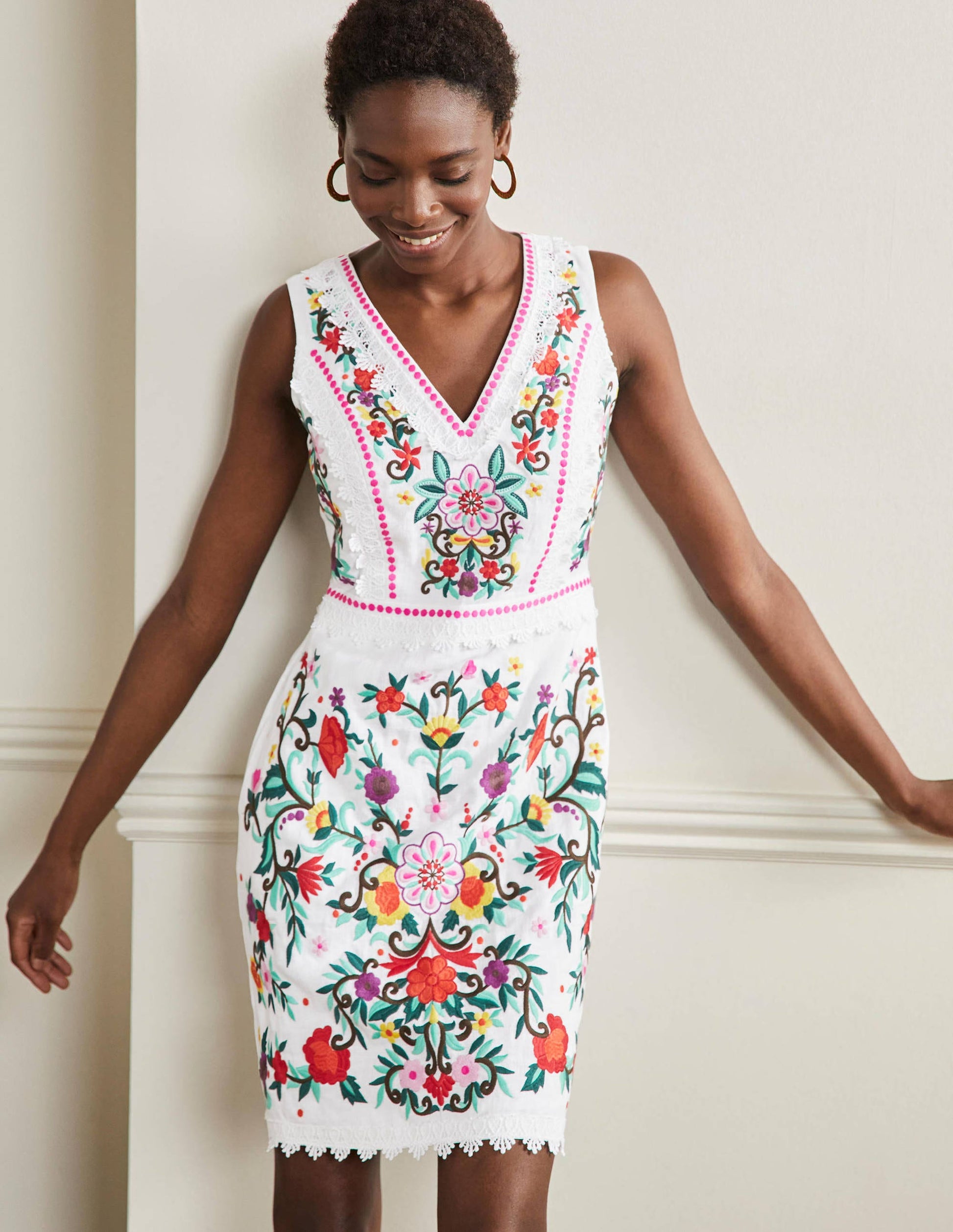 Robe Connie brodée en lin-Blanc-1