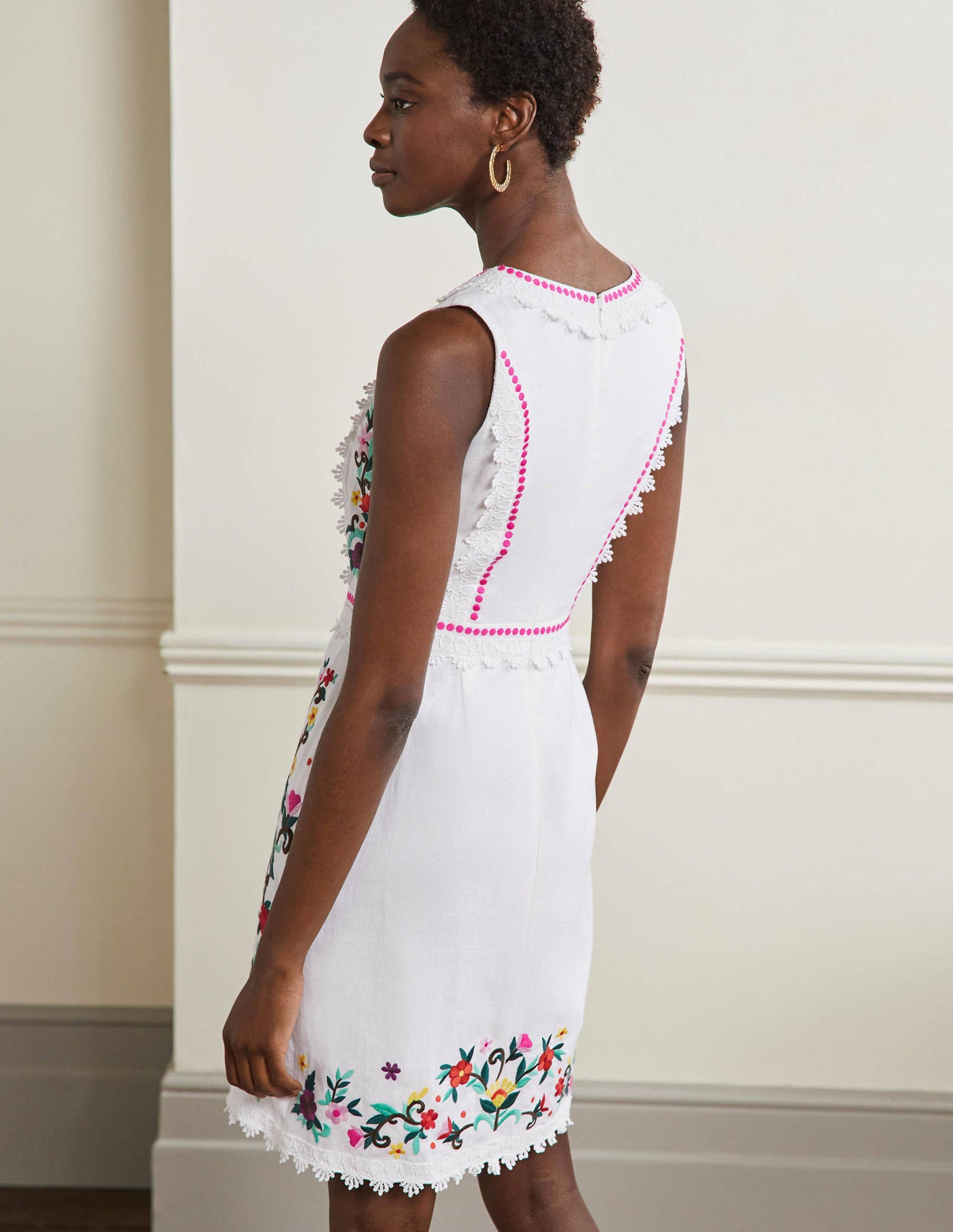 Robe Connie brodée en lin-Blanc-3