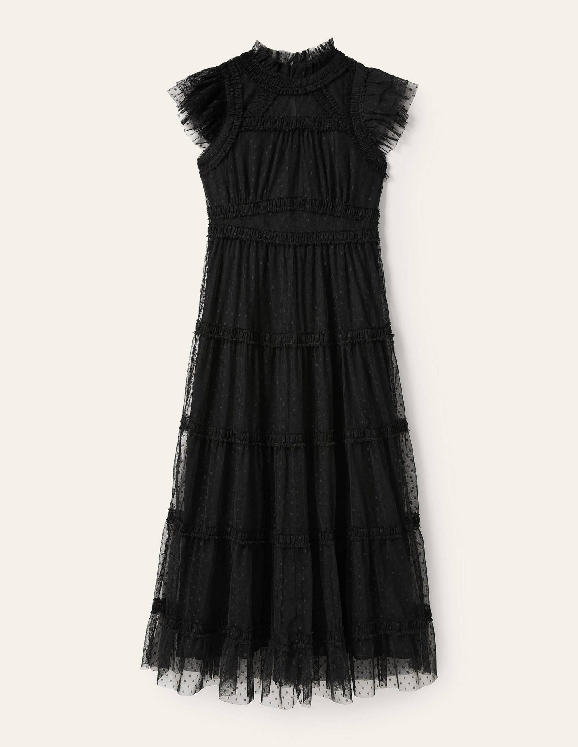 Edie Gestuftes Midi-Tüllkleid-Schwarz-7