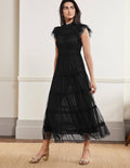 Edie Gestuftes Midi-Tüllkleid-Schwarz