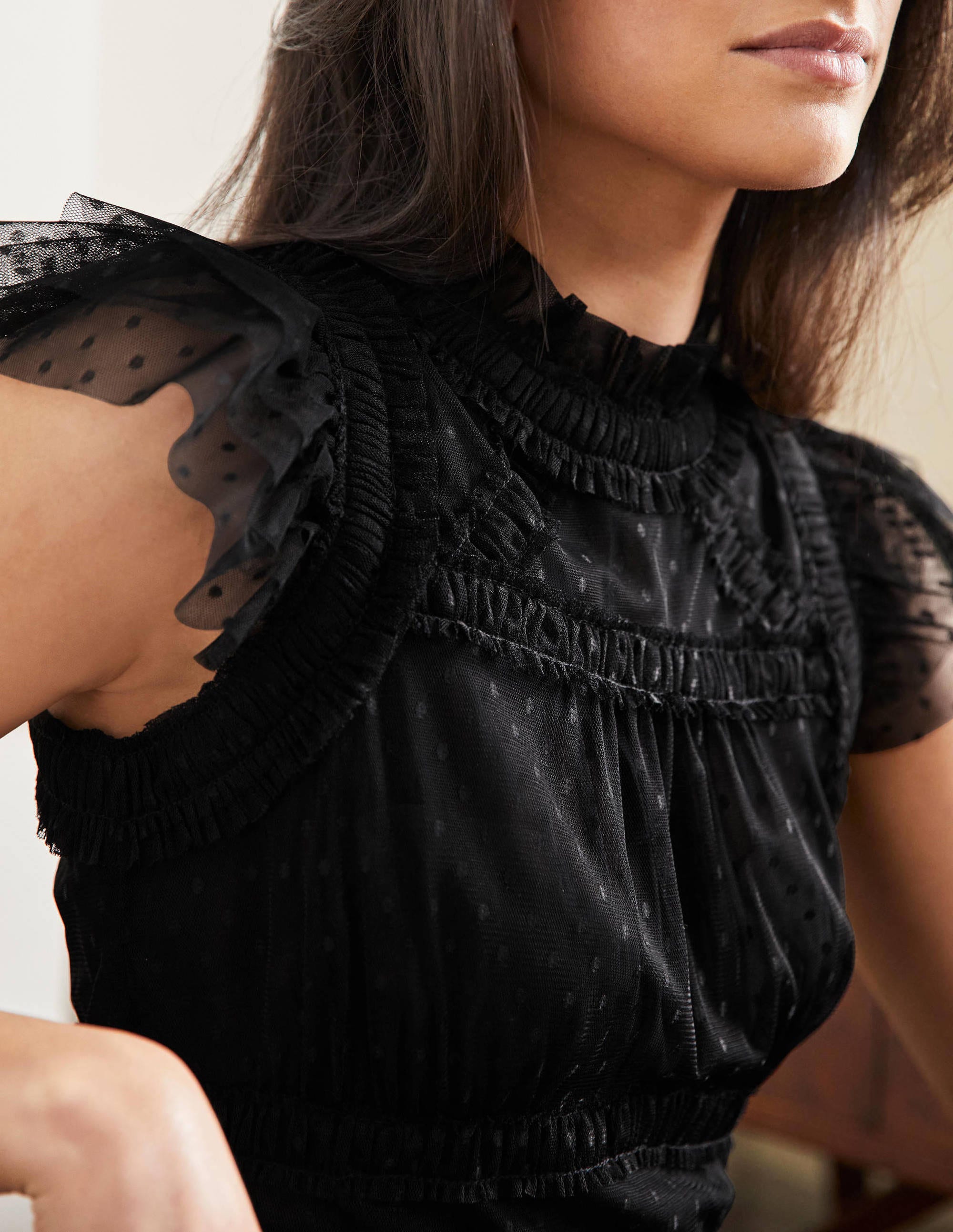 Edie Gestuftes Midi-Tüllkleid-Schwarz - Image 2