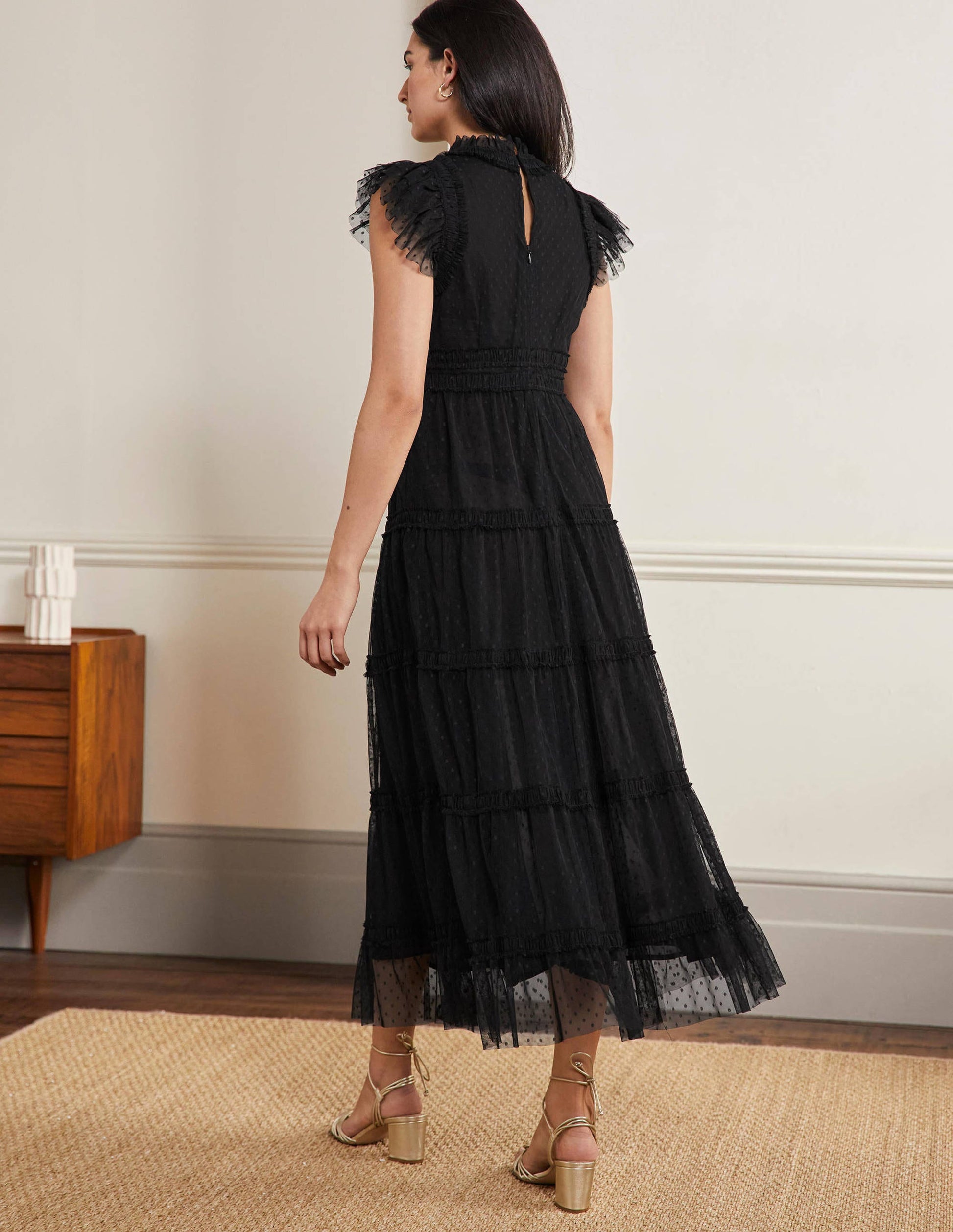 Edie Gestuftes Midi-Tüllkleid-Schwarz-3