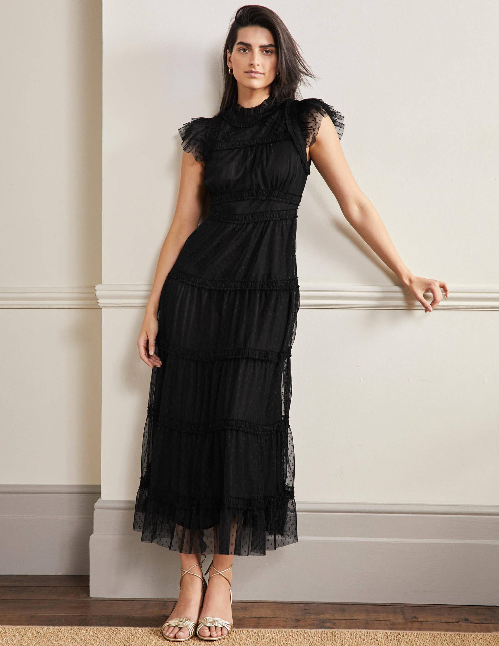 Edie Gestuftes Midi-Tüllkleid-Schwarz-6