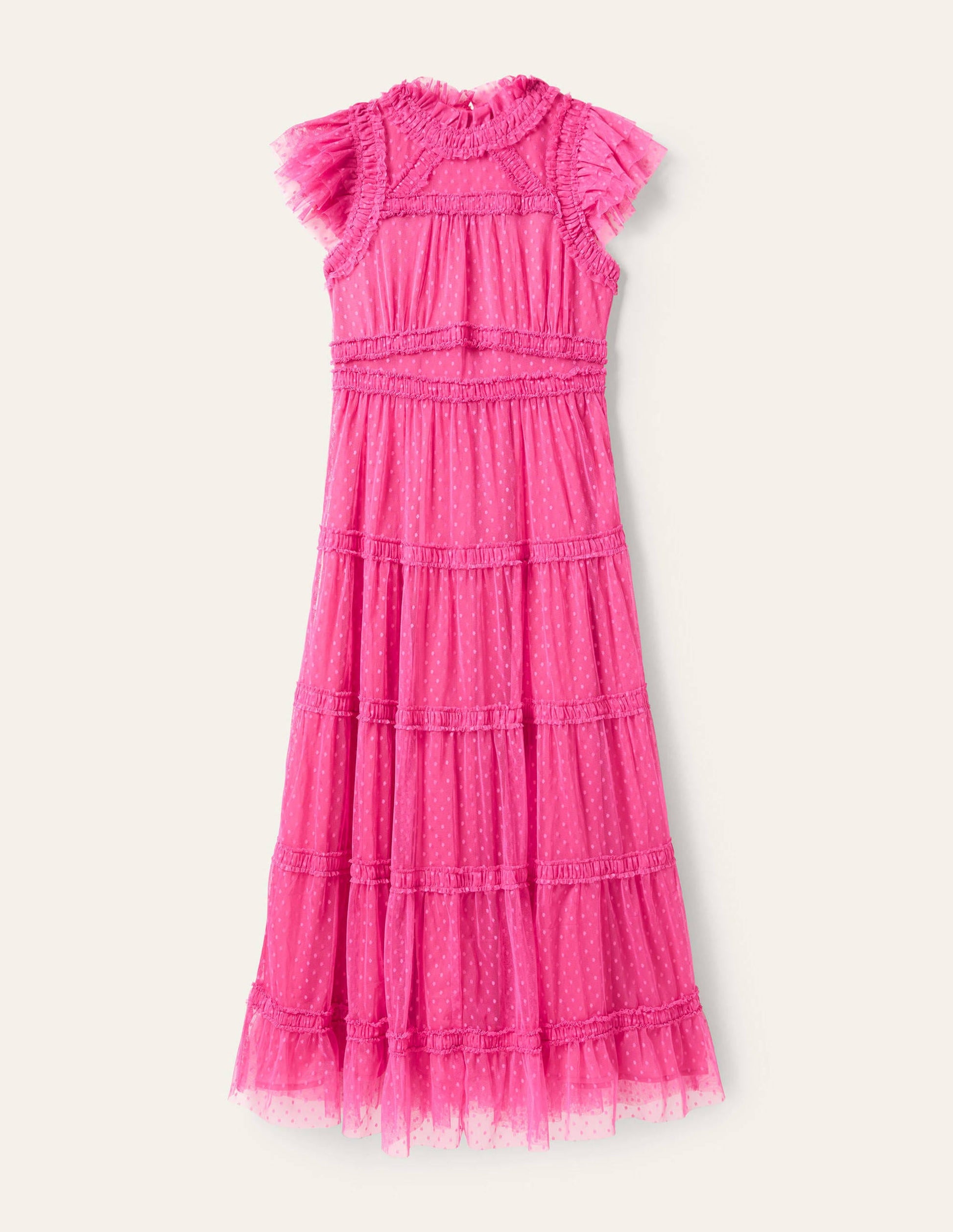 Robe midi Edie à volants en tulle-Rose festif-5