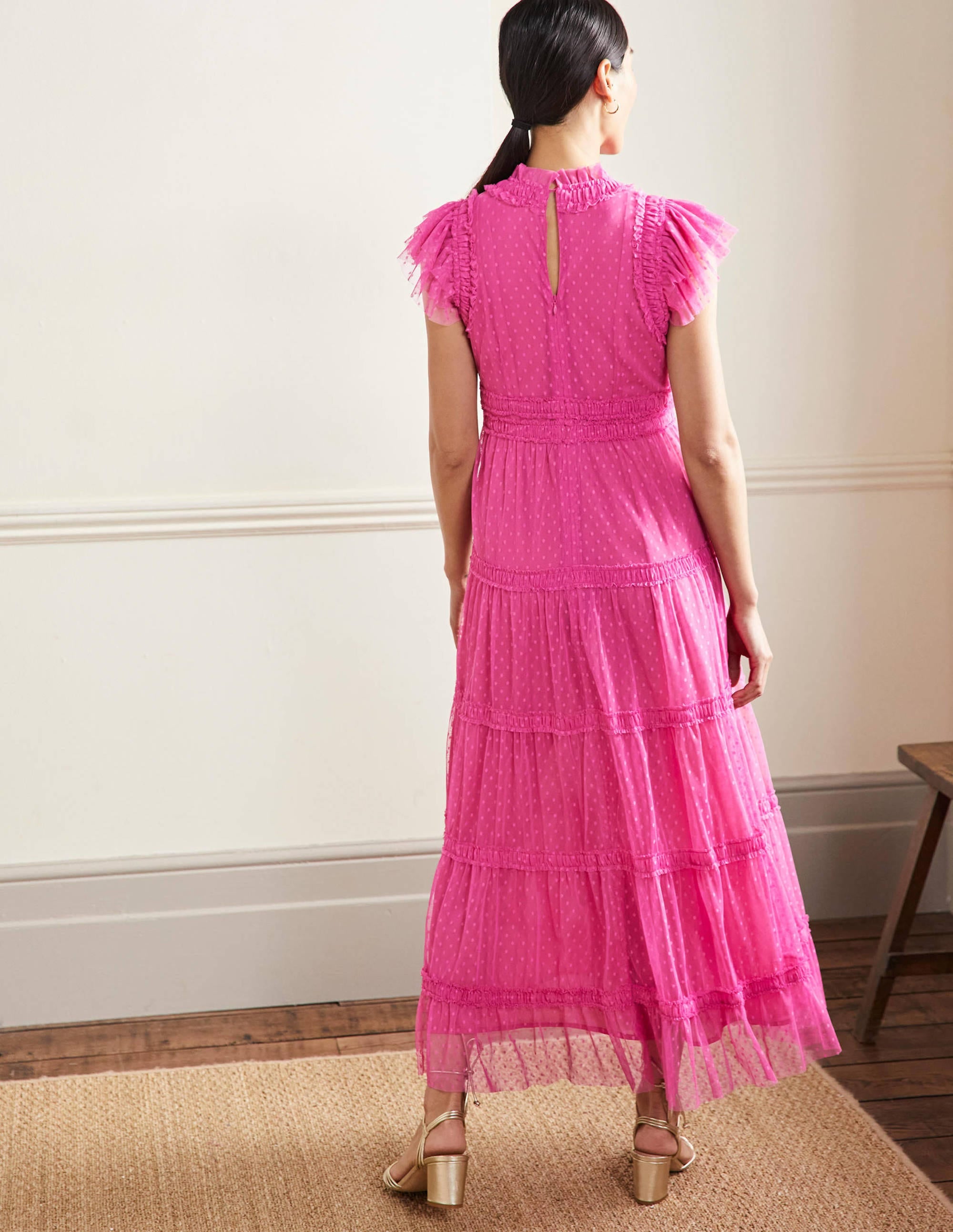 Robe midi Edie à volants en tulle-Rose festif - Image 3