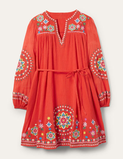 Baumwollkleid mit Stickerei-Kräftiges Papayaorange