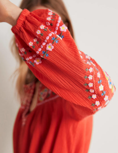 Baumwollkleid mit Stickerei-Kräftiges Papayaorange