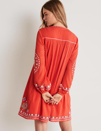Baumwollkleid mit Stickerei-Kräftiges Papayaorange