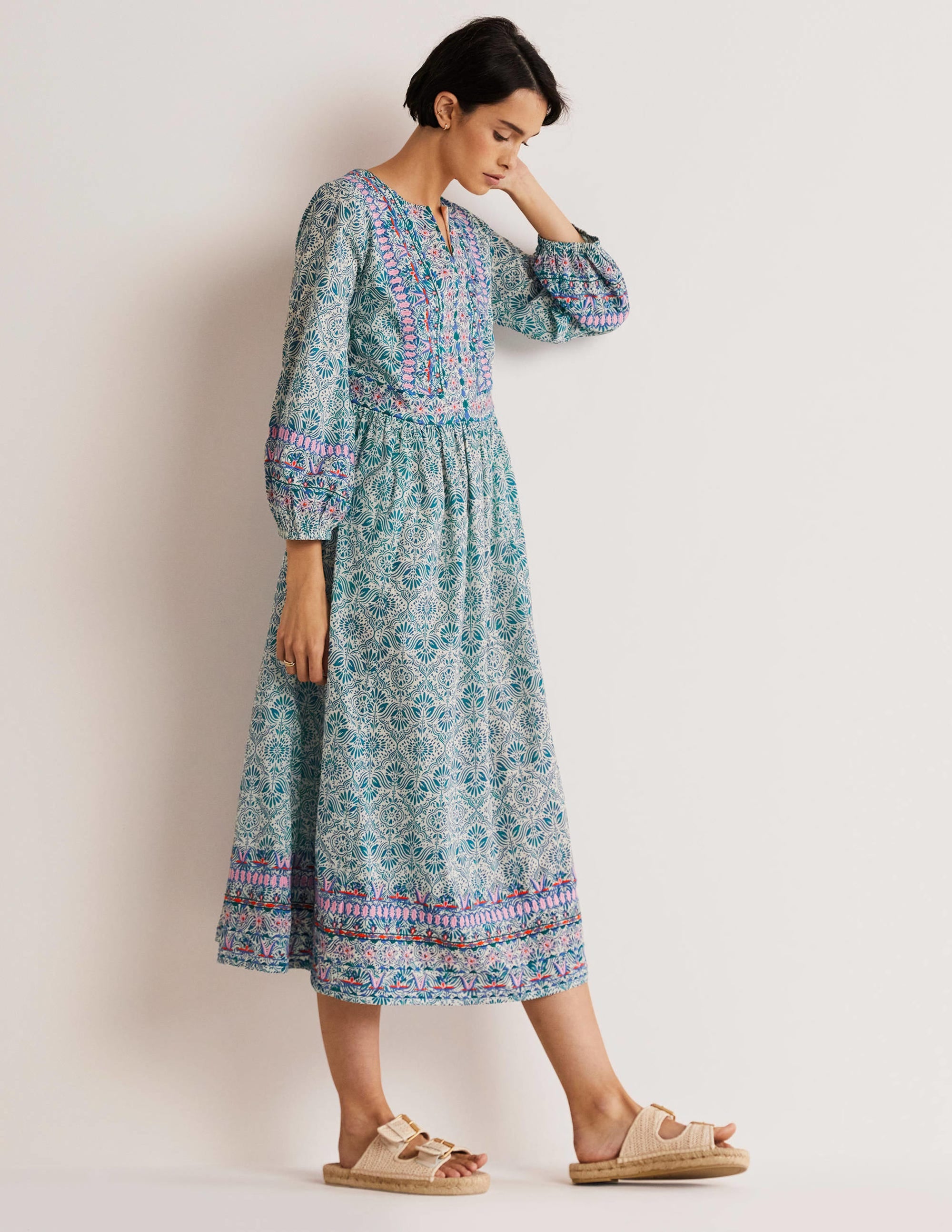 Midikleid mit Stickerei-Ritterspornblau, Orientalisches Diamantmuster - Image 5