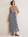 Freya Maxikleid mit Schnürung am Rücken-Navy, Bloomsbury-Muster