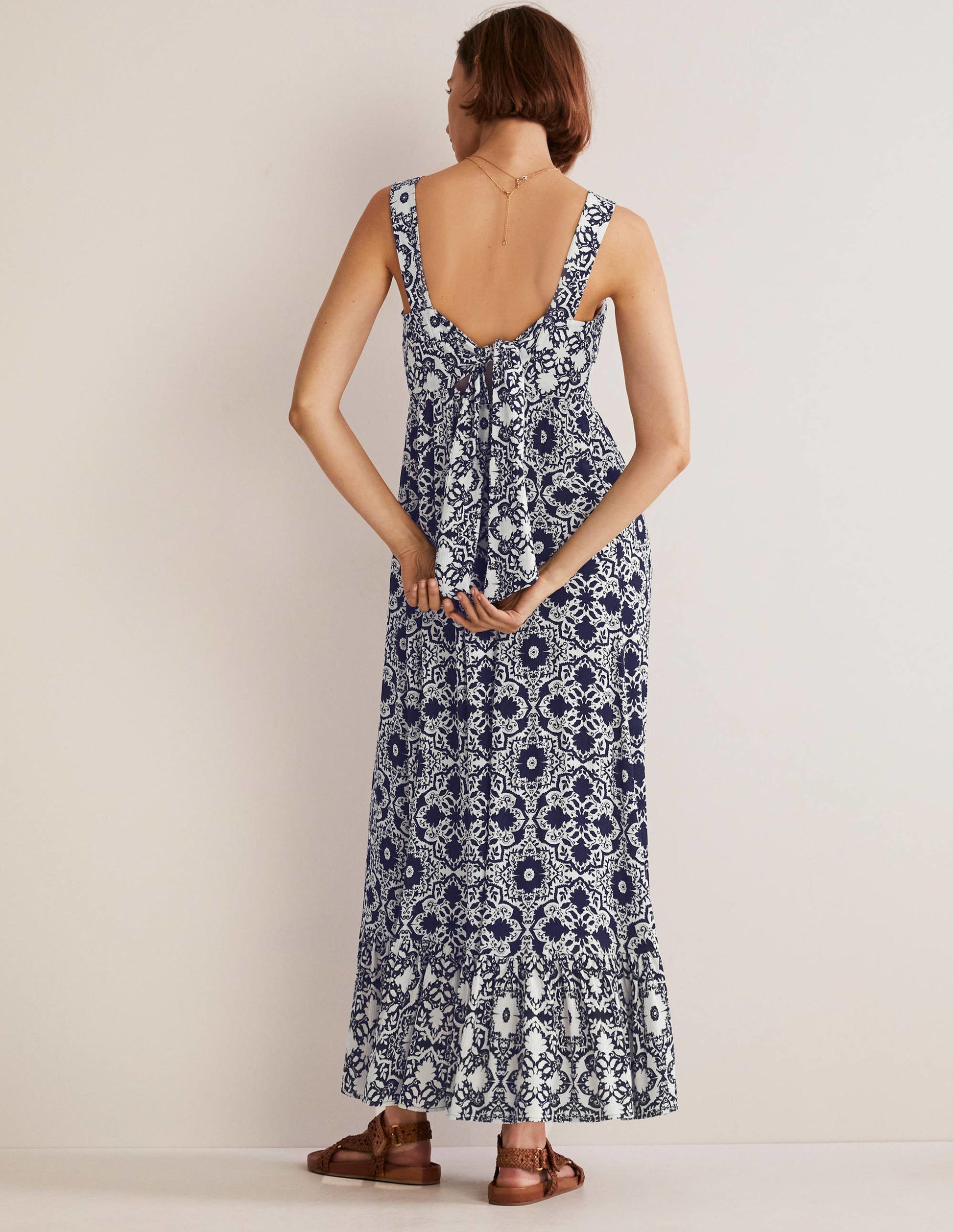 Freya Maxikleid mit Schnürung am Rücken-Navy, Bloomsbury-Muster-6