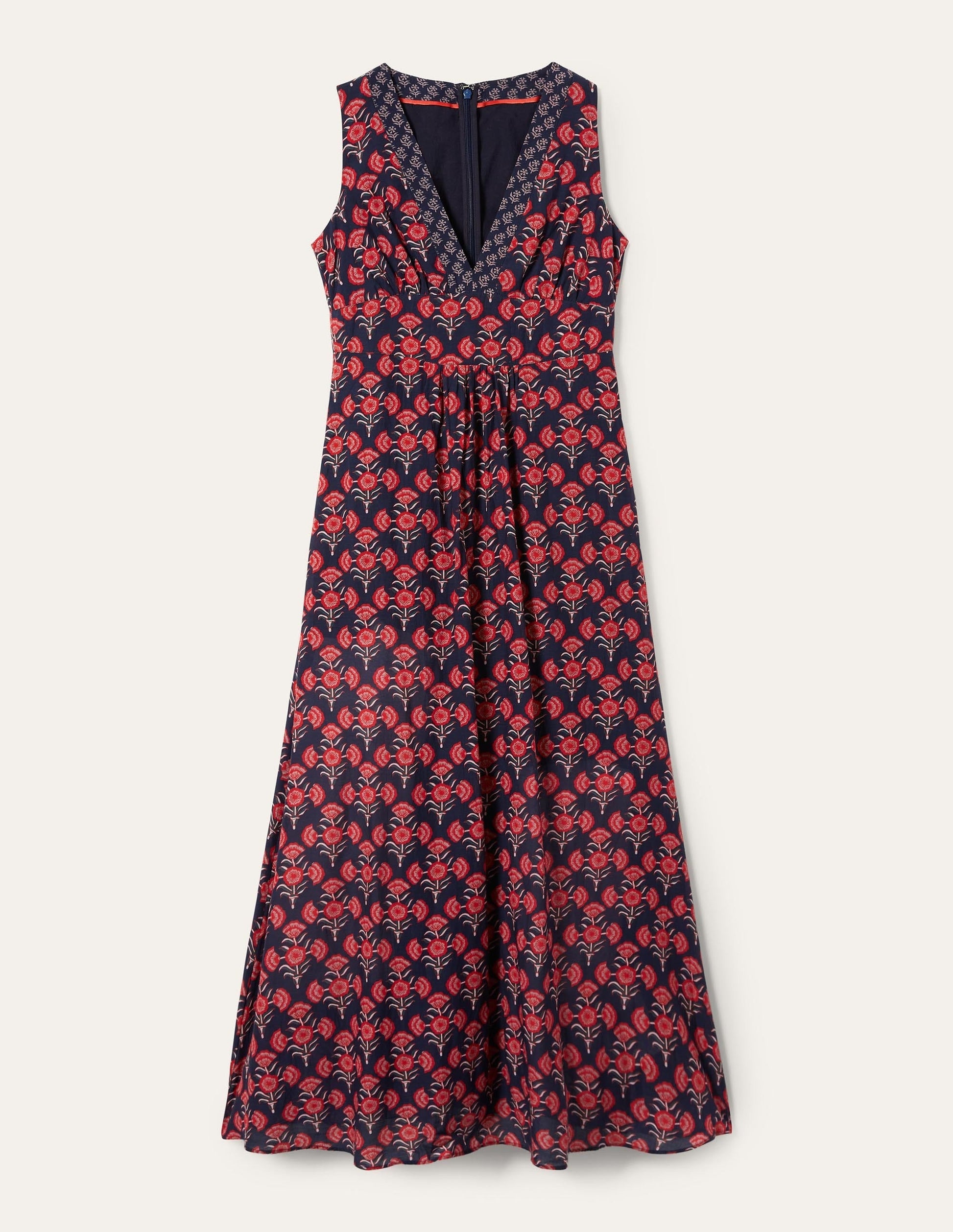 Ärmelloses Maxikleid aus Baumwolle-Azalee, Geometrisches Blumenmuster-6