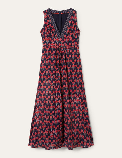 Ärmelloses Maxikleid aus Baumwolle-Azalee, Geometrisches Blumenmuster-6